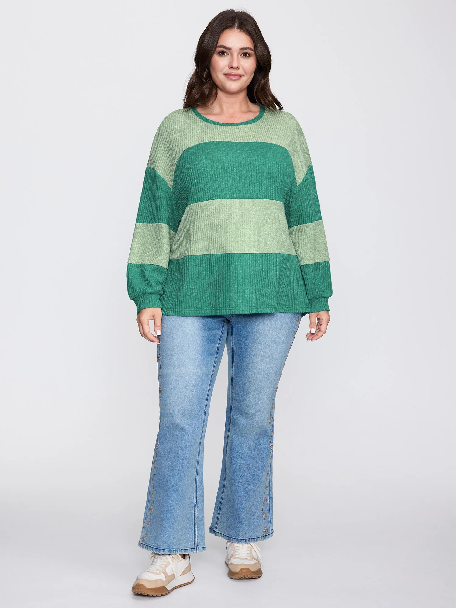 Colorful Stripe Ribbed Drop Shoulder Sweatshirt - Image 3