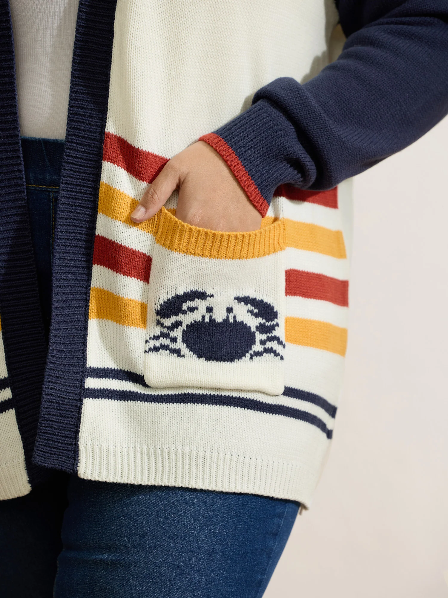 Colorful Stripe Seahorse Motif Jacquard Knit Cardigan - Image 2
