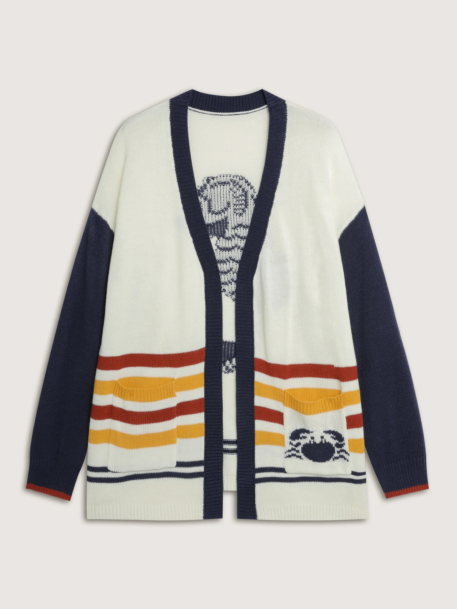 Colorful Stripe Seahorse Motif Jacquard Knit Cardigan - Image 8