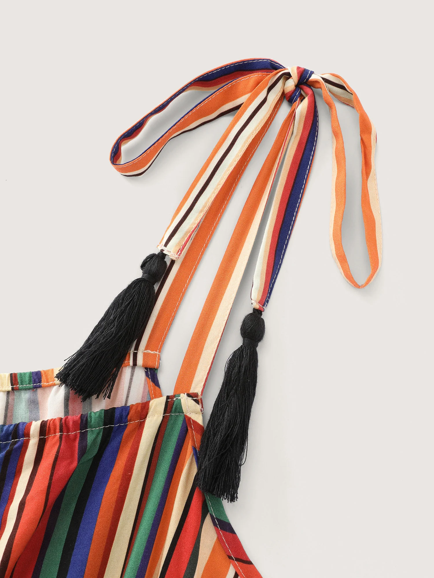 Colorful Stripe Shirred Waist Shoulder Tie Maxi Dress - Image 5