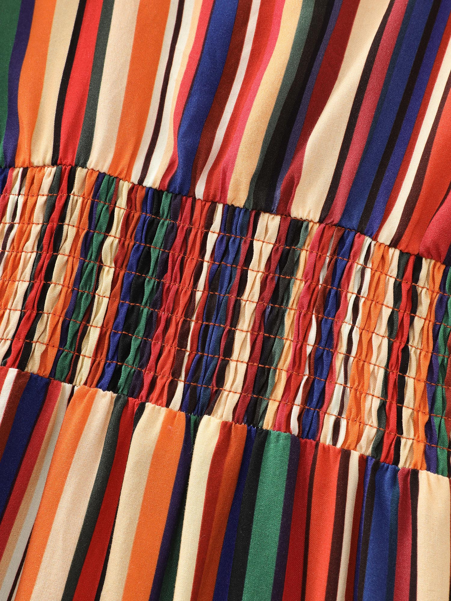 Colorful Stripe Shirred Waist Shoulder Tie Maxi Dress - Image 6