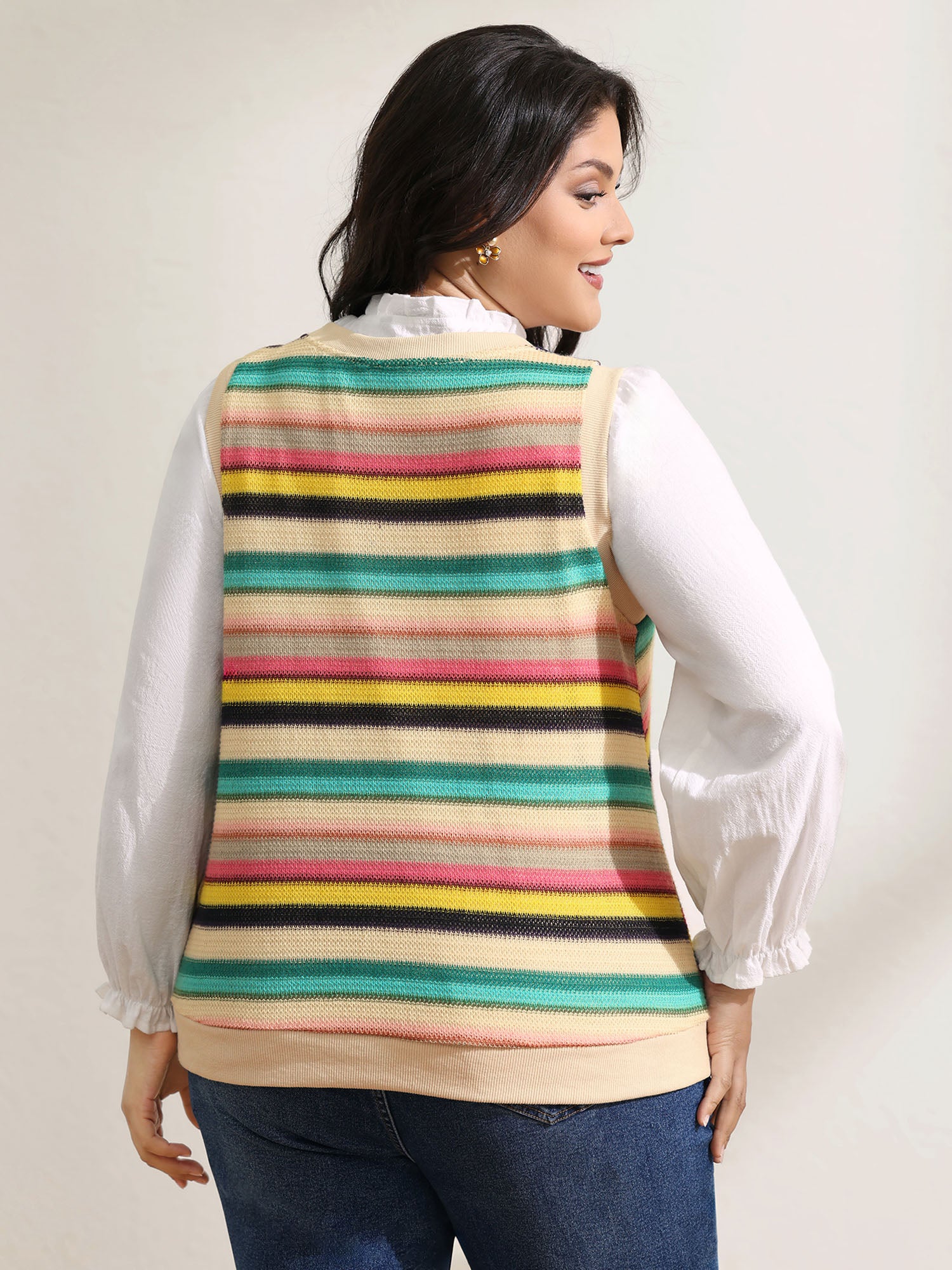 Colorful Stripe Stretchy Ribbed Hem Tank Top - Image 4