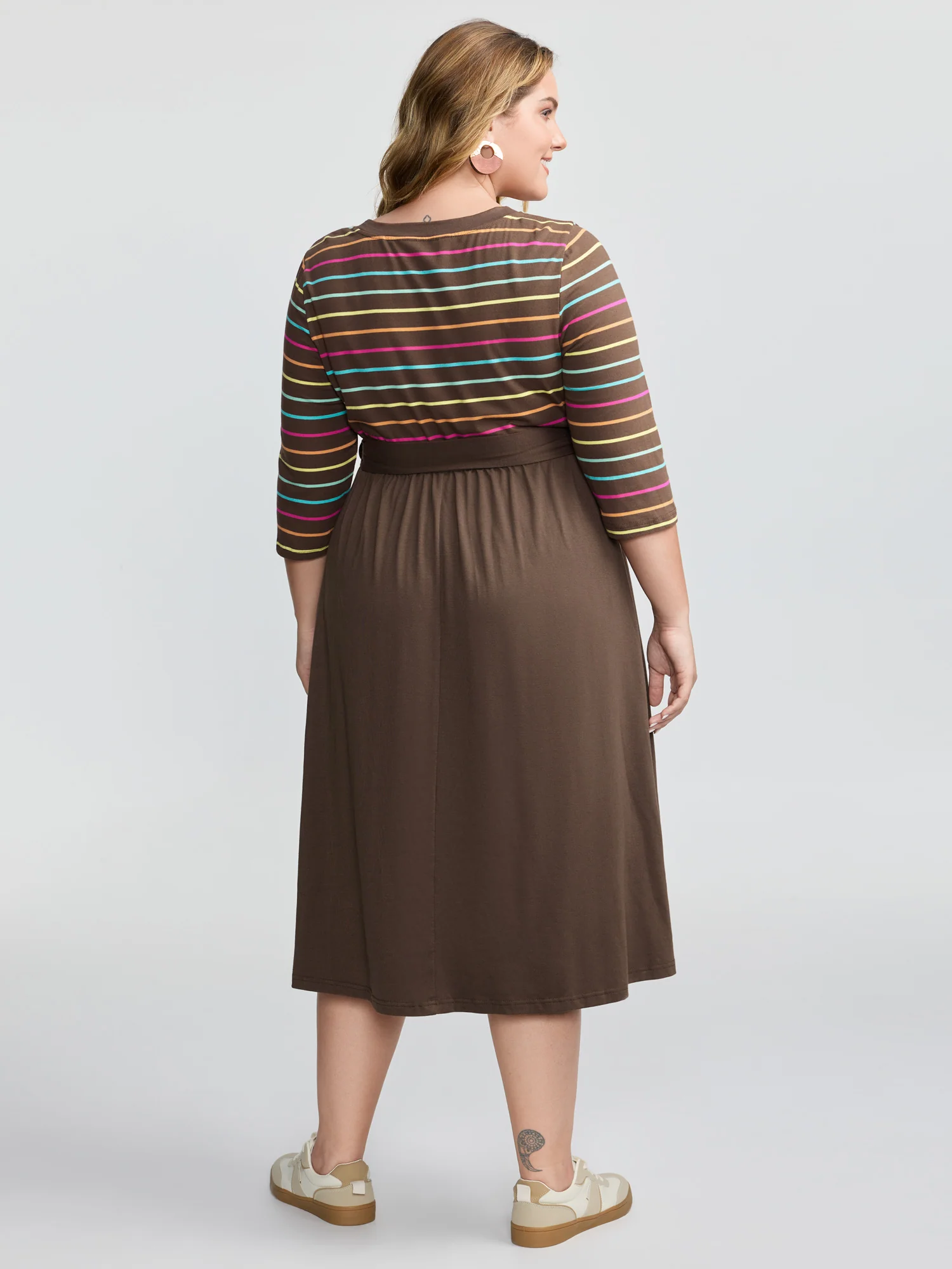 Colorful Stripe Stretchy Waist Midi Dress - Image 4