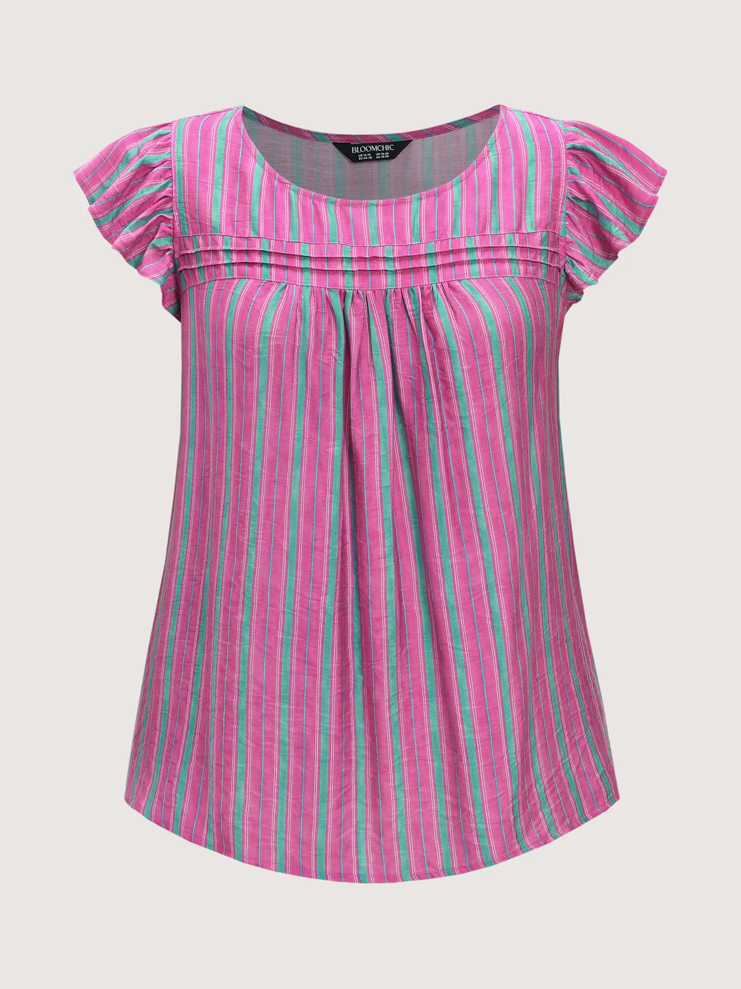 Colorful Striped Print Flutter Sleeve Blouse - Image 7