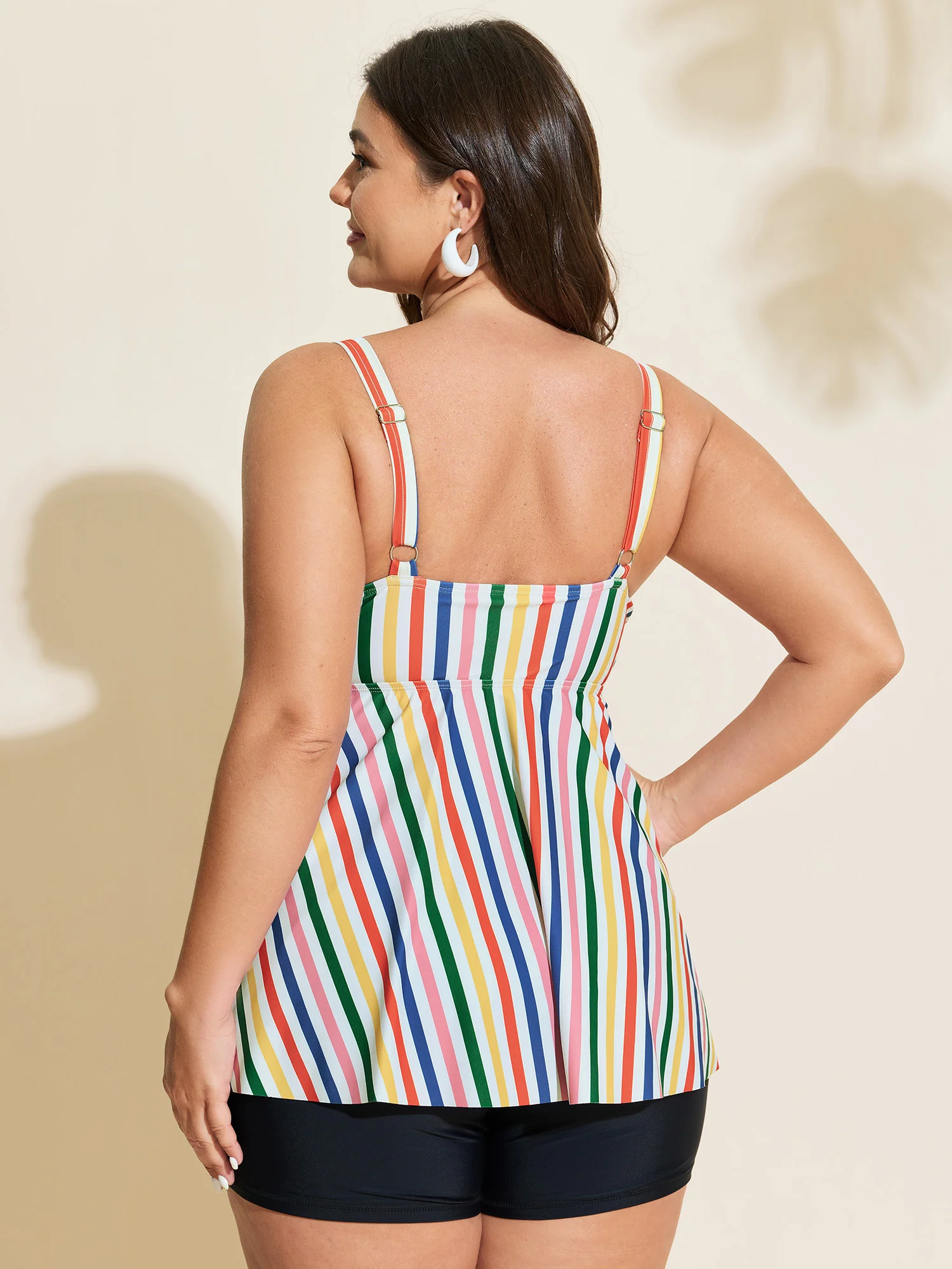 Colorful Striped Print Long Swim Top - Image 4