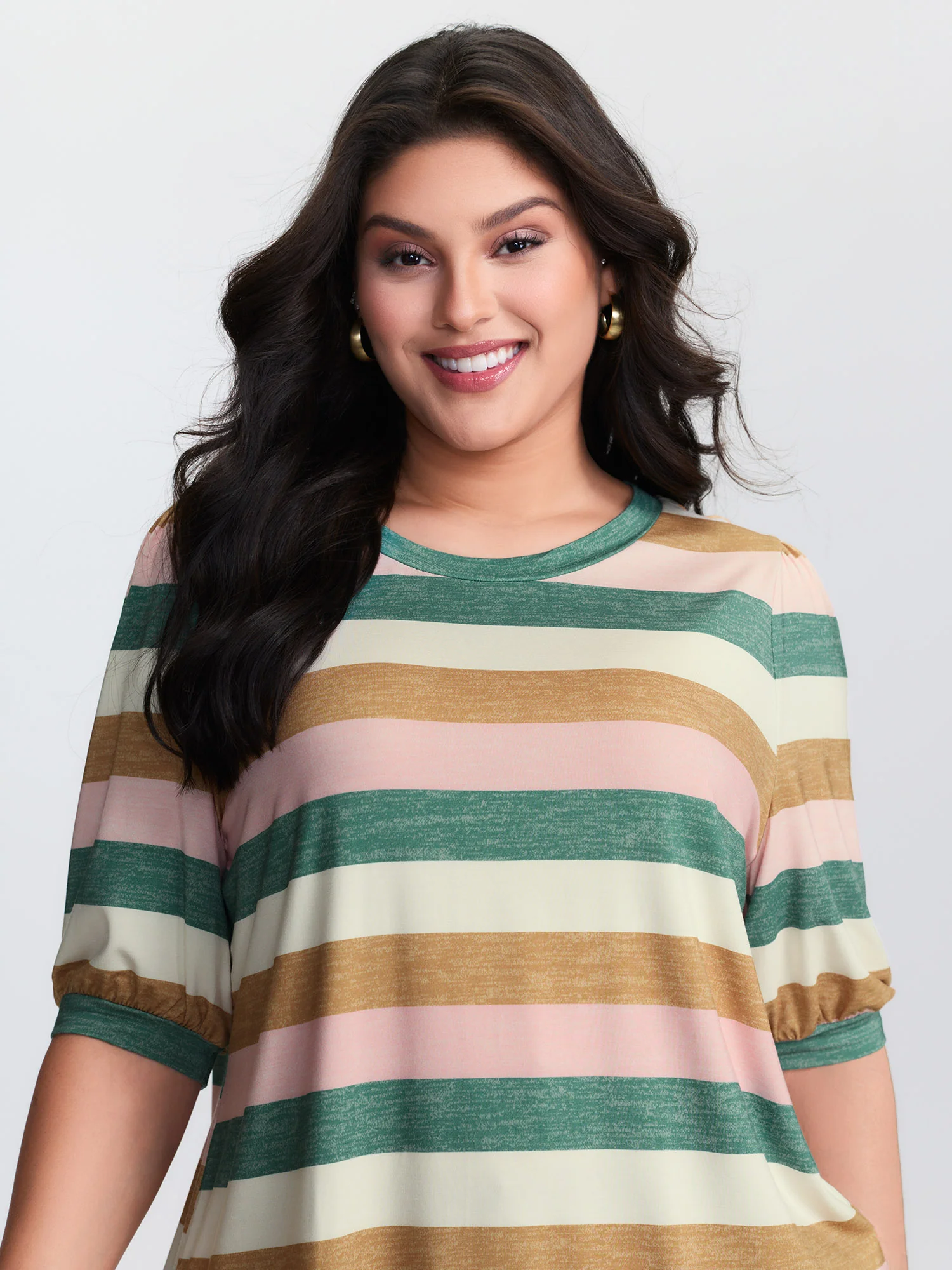 Colorful Striped Print Round Neck T-Shirt - Image 2
