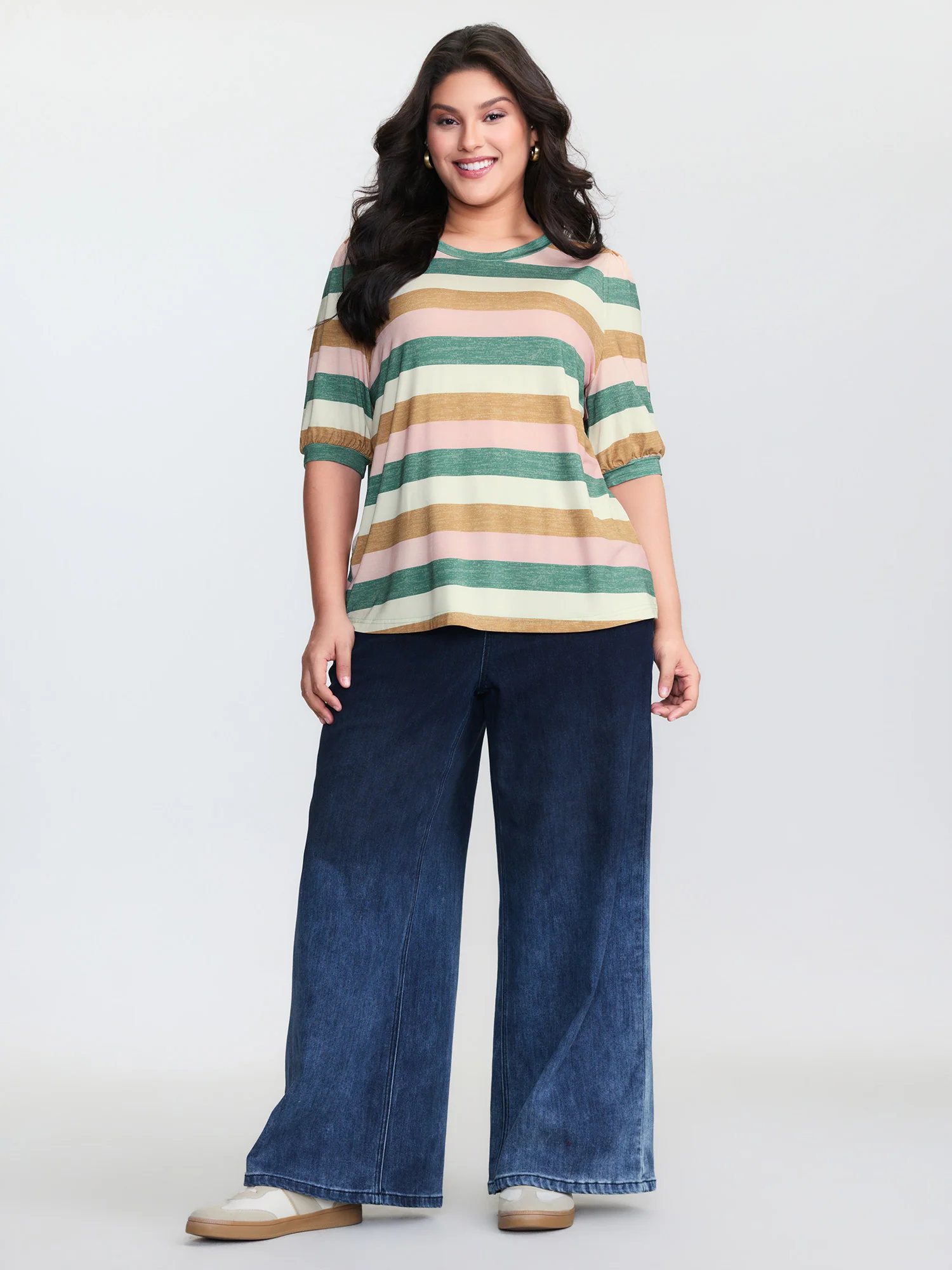 Colorful Striped Print Round Neck T-Shirt - Image 3