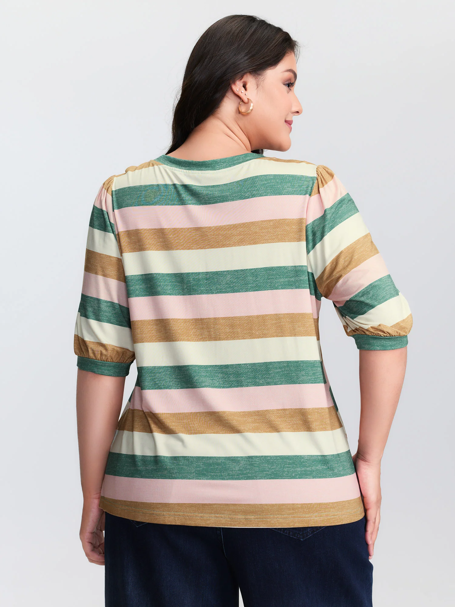 Colorful Striped Print Round Neck T-Shirt - Image 4