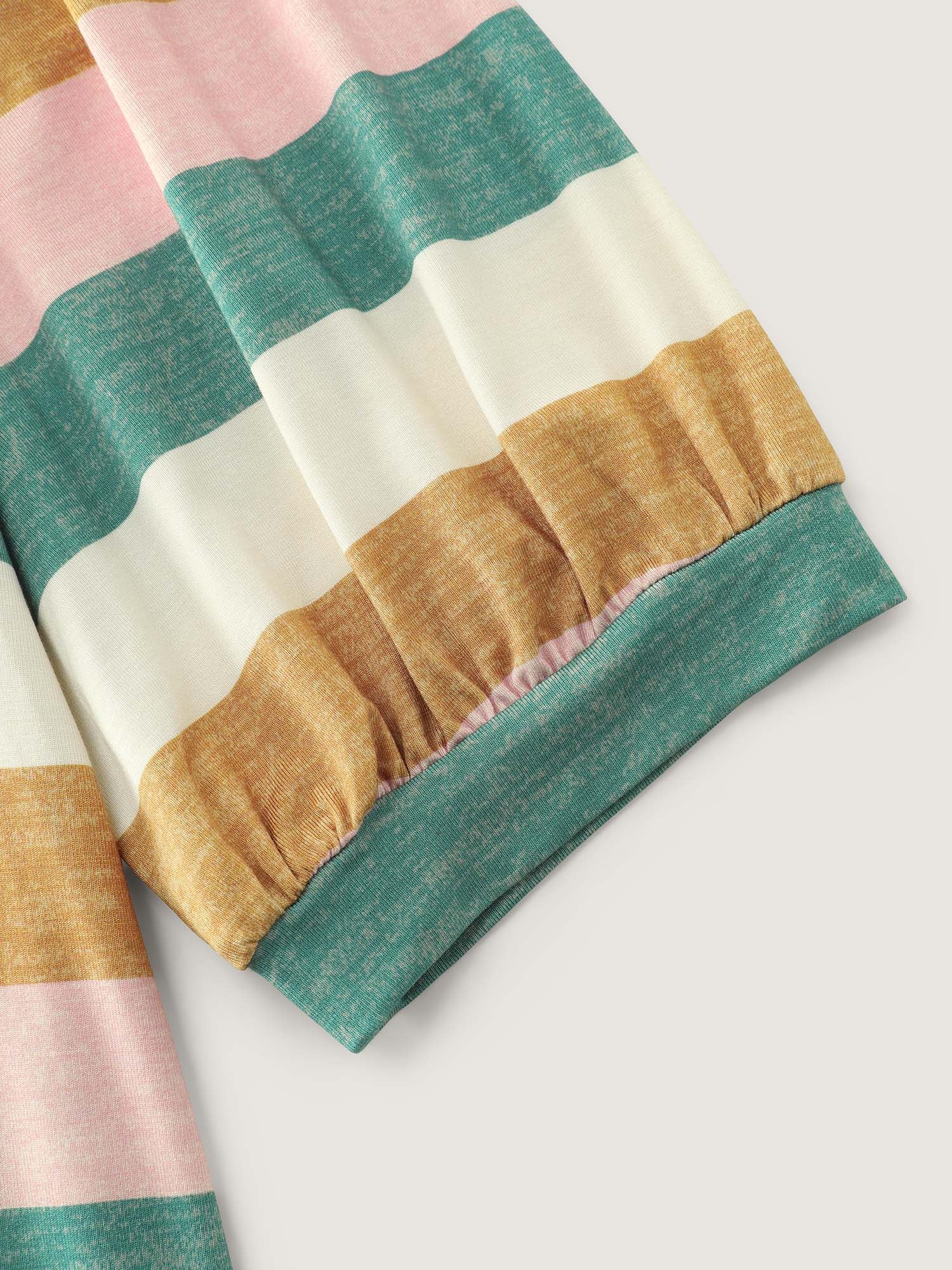 Colorful Striped Print Round Neck T-Shirt - Image 5