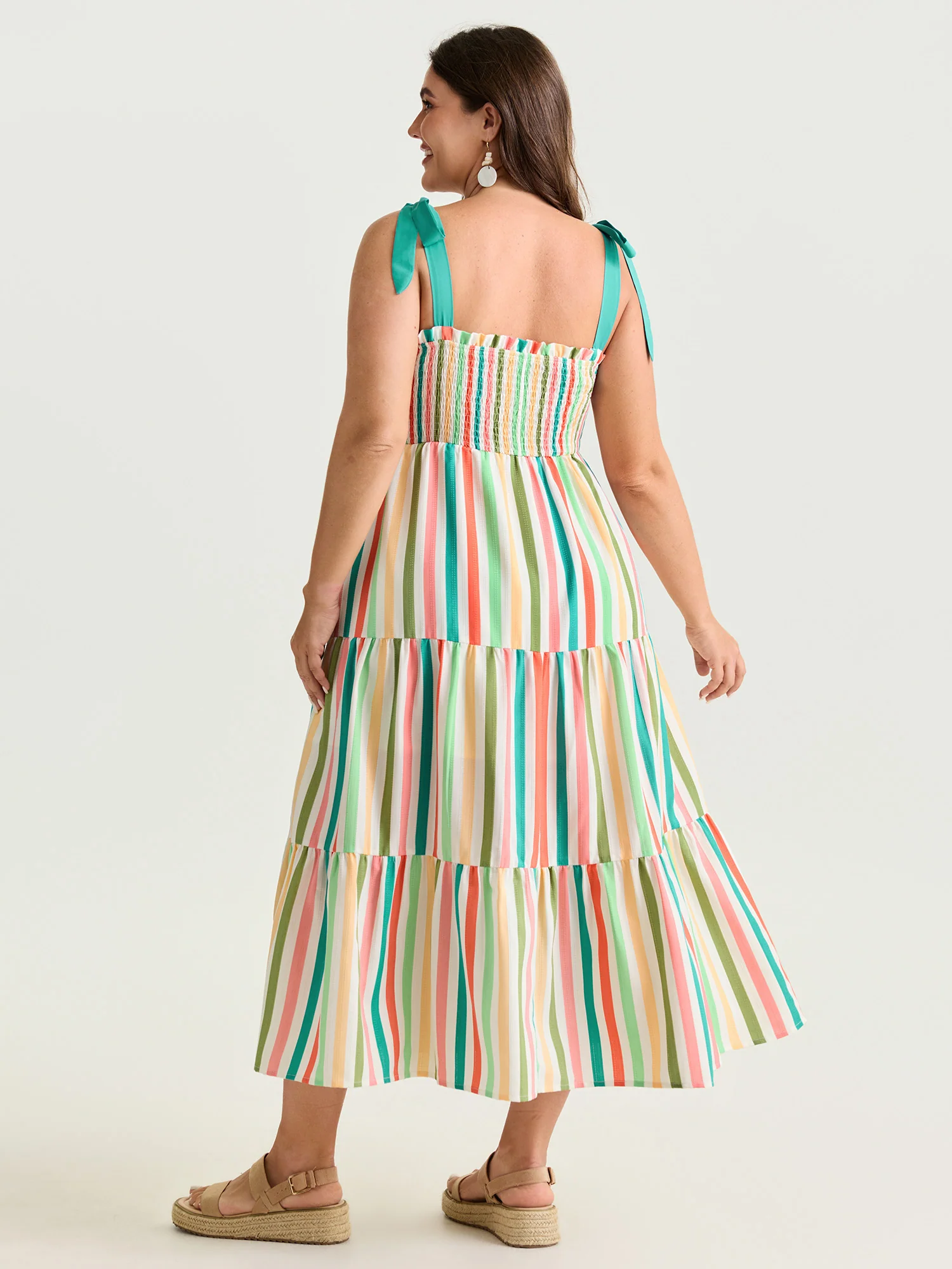 Colorful Striped Print Shoulder-Tie Maxi Dress - Image 4