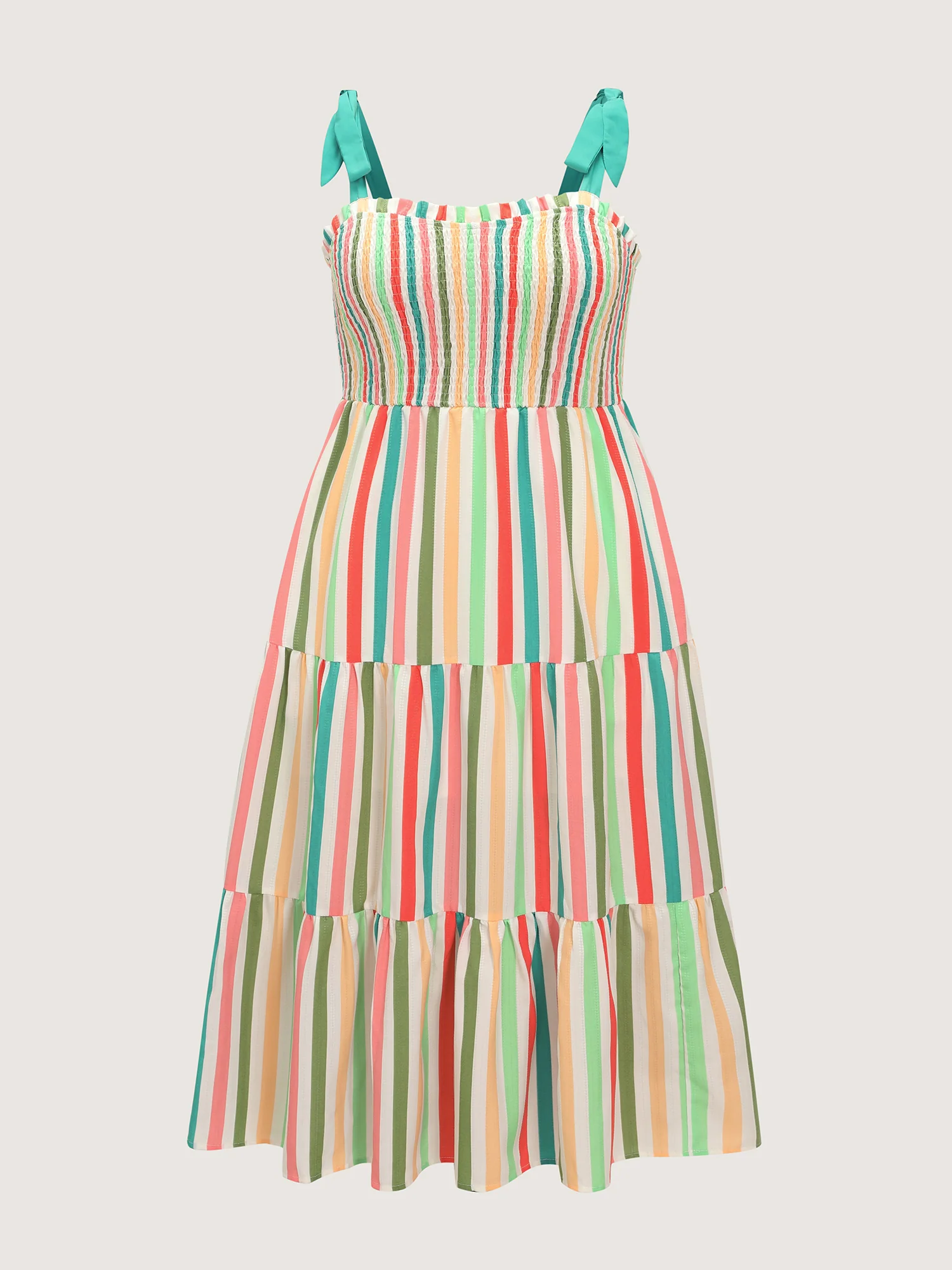 Colorful Striped Print Shoulder-Tie Maxi Dress - Image 7