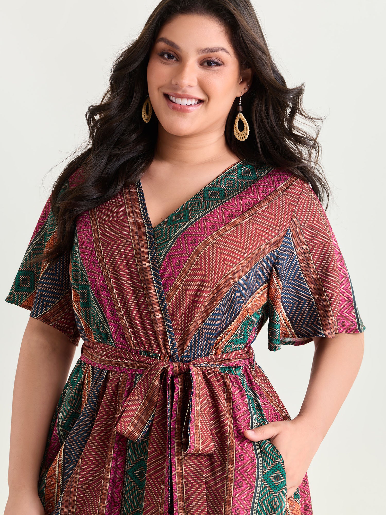 Colorful Striped Print Waist-Tie Maxi Dress - Image 2