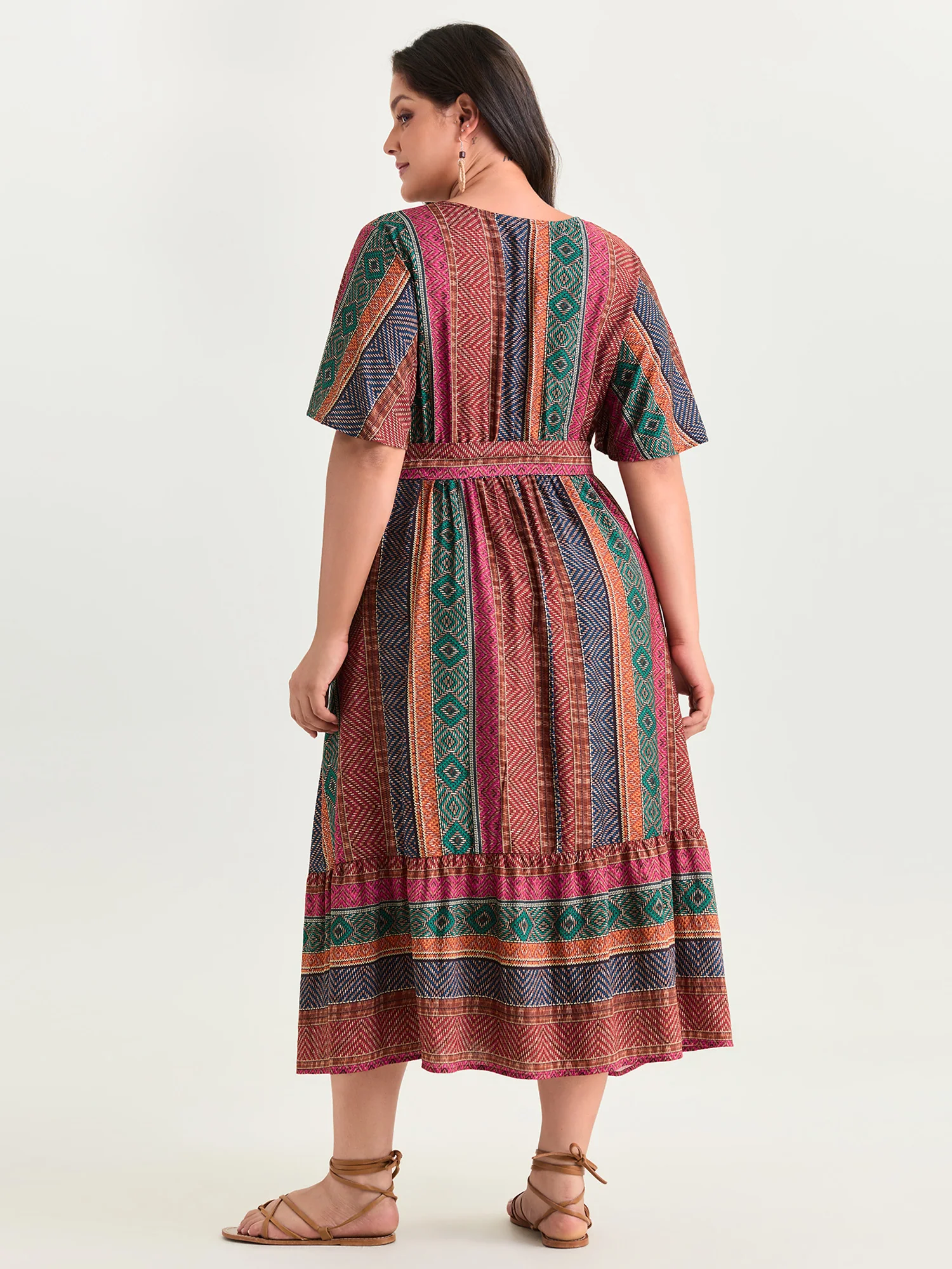 Colorful Striped Print Waist-Tie Maxi Dress - Image 3