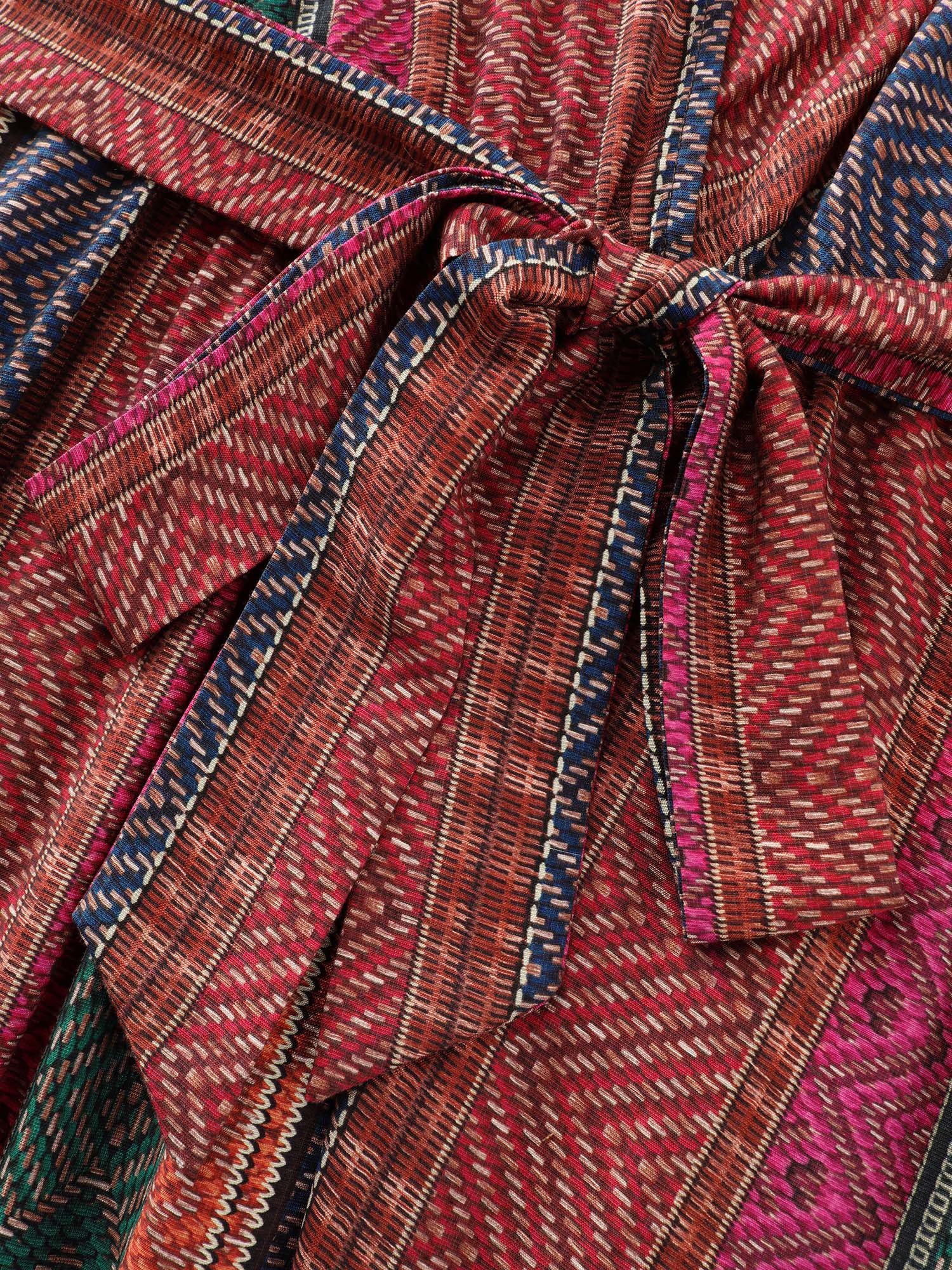 Colorful Striped Print Waist-Tie Maxi Dress - Image 5