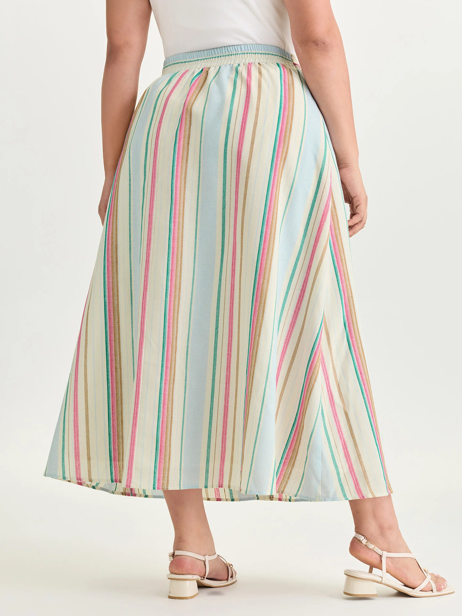 Cotton Striped Print Waist-Tie Maxi Skirt - Image 6
