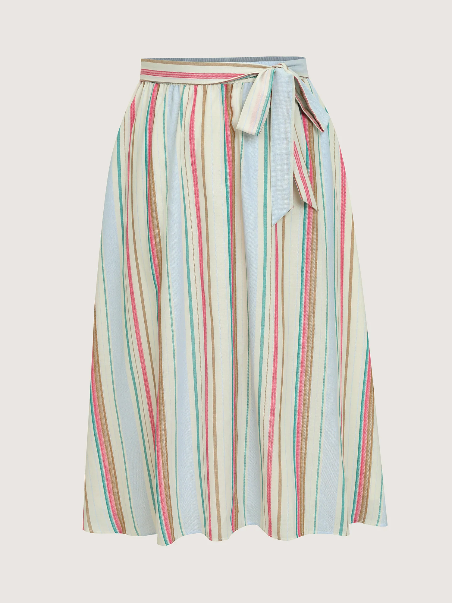 Cotton Striped Print Waist-Tie Maxi Skirt - Image 9
