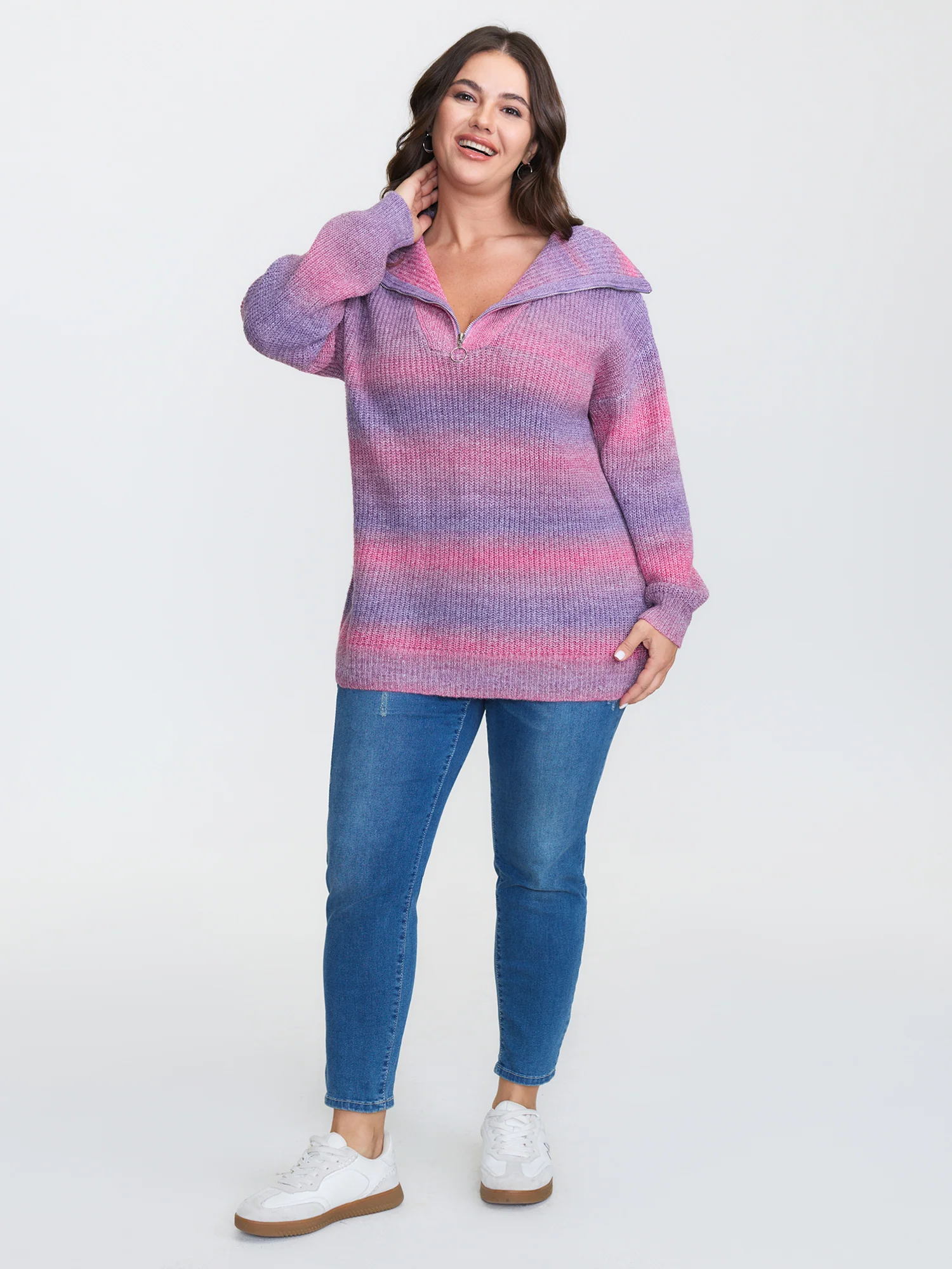 Colorful Striped Textured Polo Pullover - Image 3