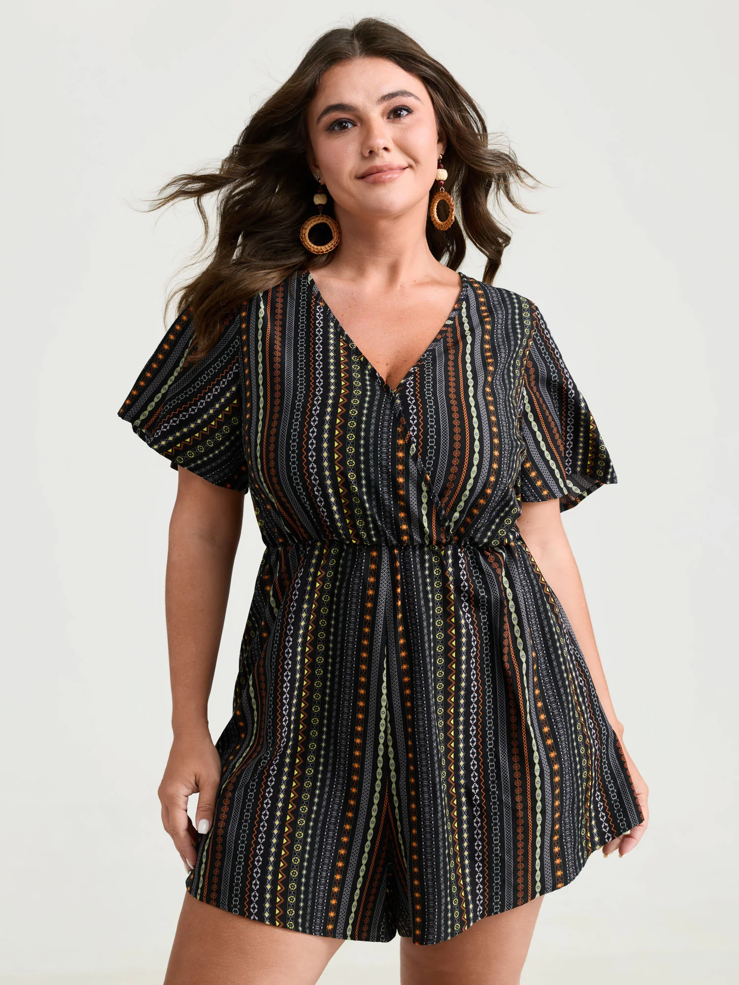 Colorful Stripes Back-Tie Cut-Out Romper - Image 2