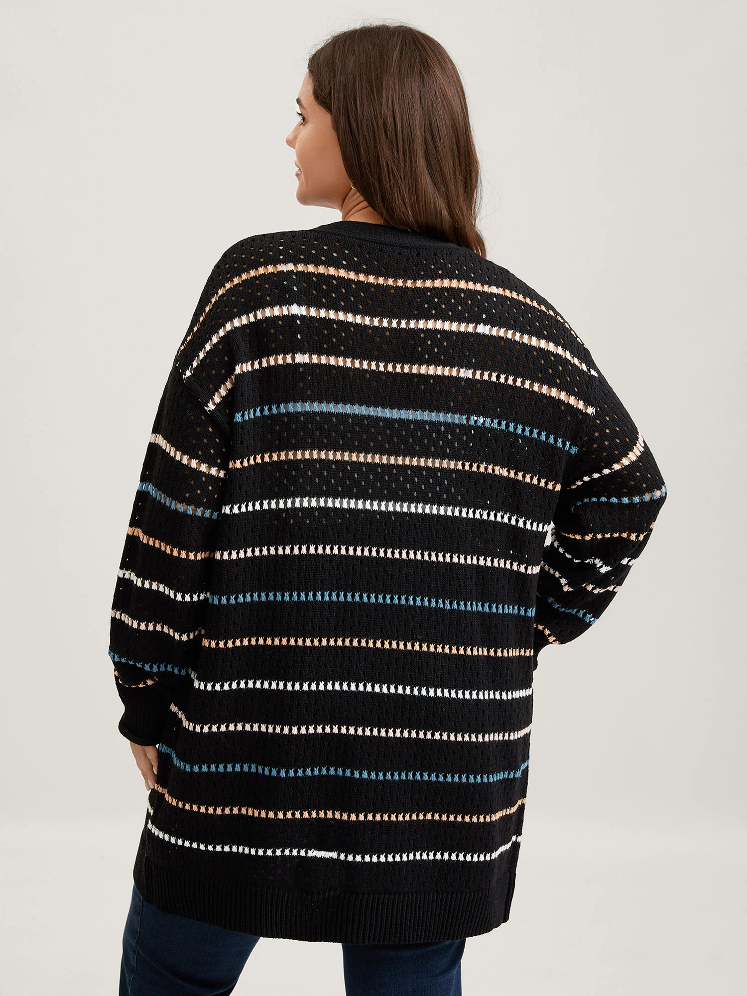 Colorful Stripes Button Detail Knit Cardigan - Image 5