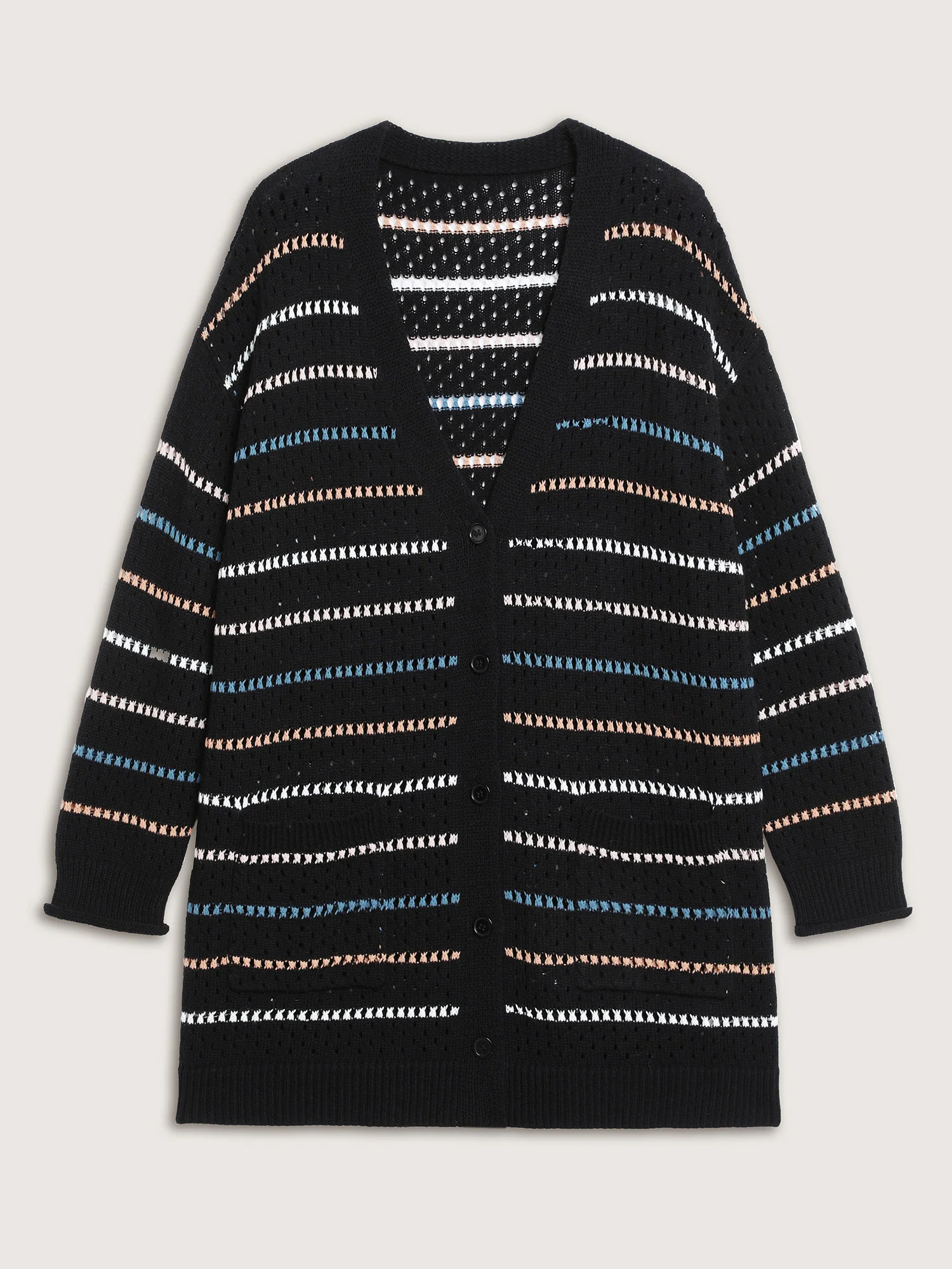 Colorful Stripes Button Detail Knit Cardigan - Image 8