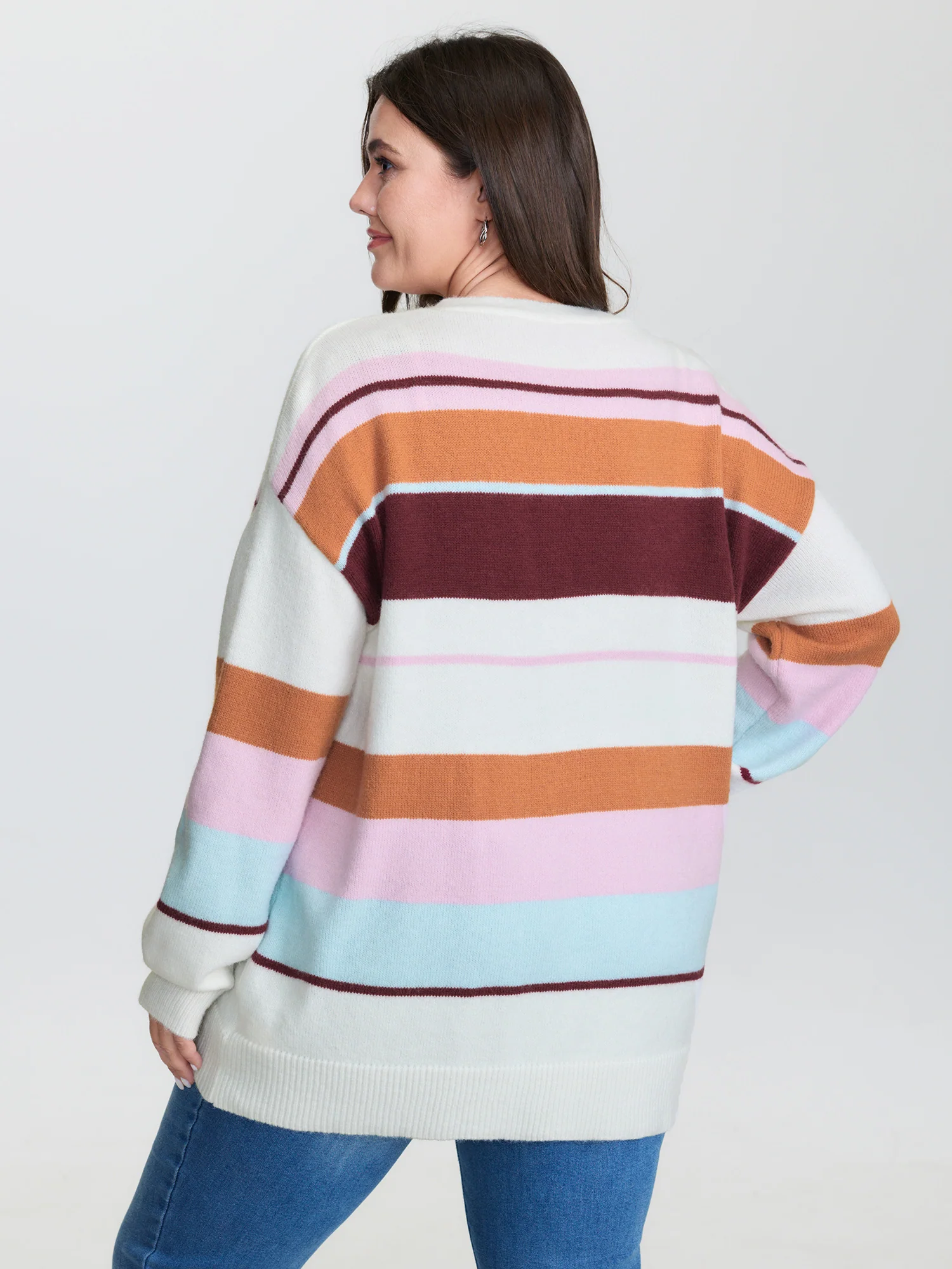 Colorful Stripes Button Knit Cardigan - Image 4