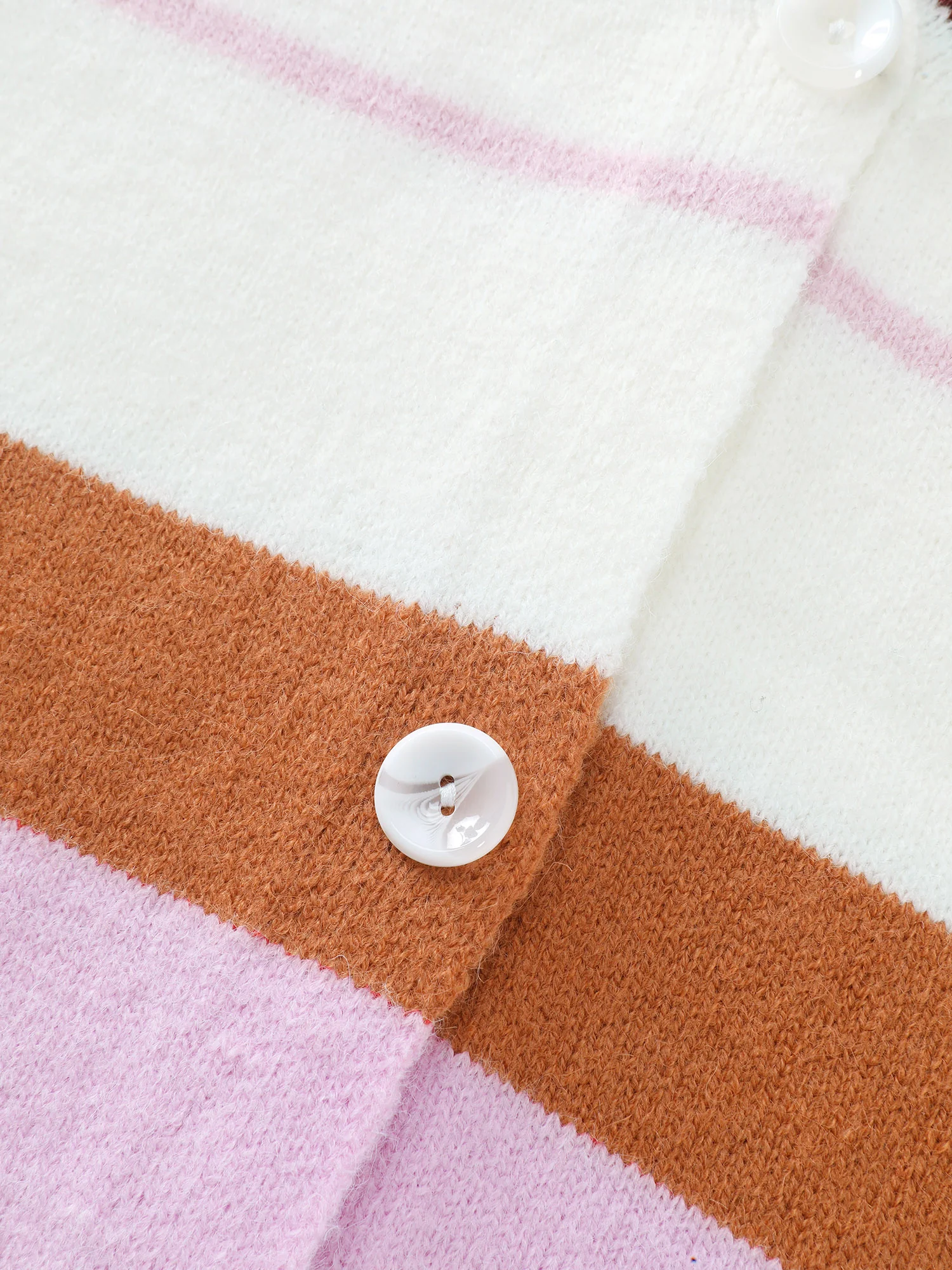 Colorful Stripes Button Knit Cardigan - Image 5