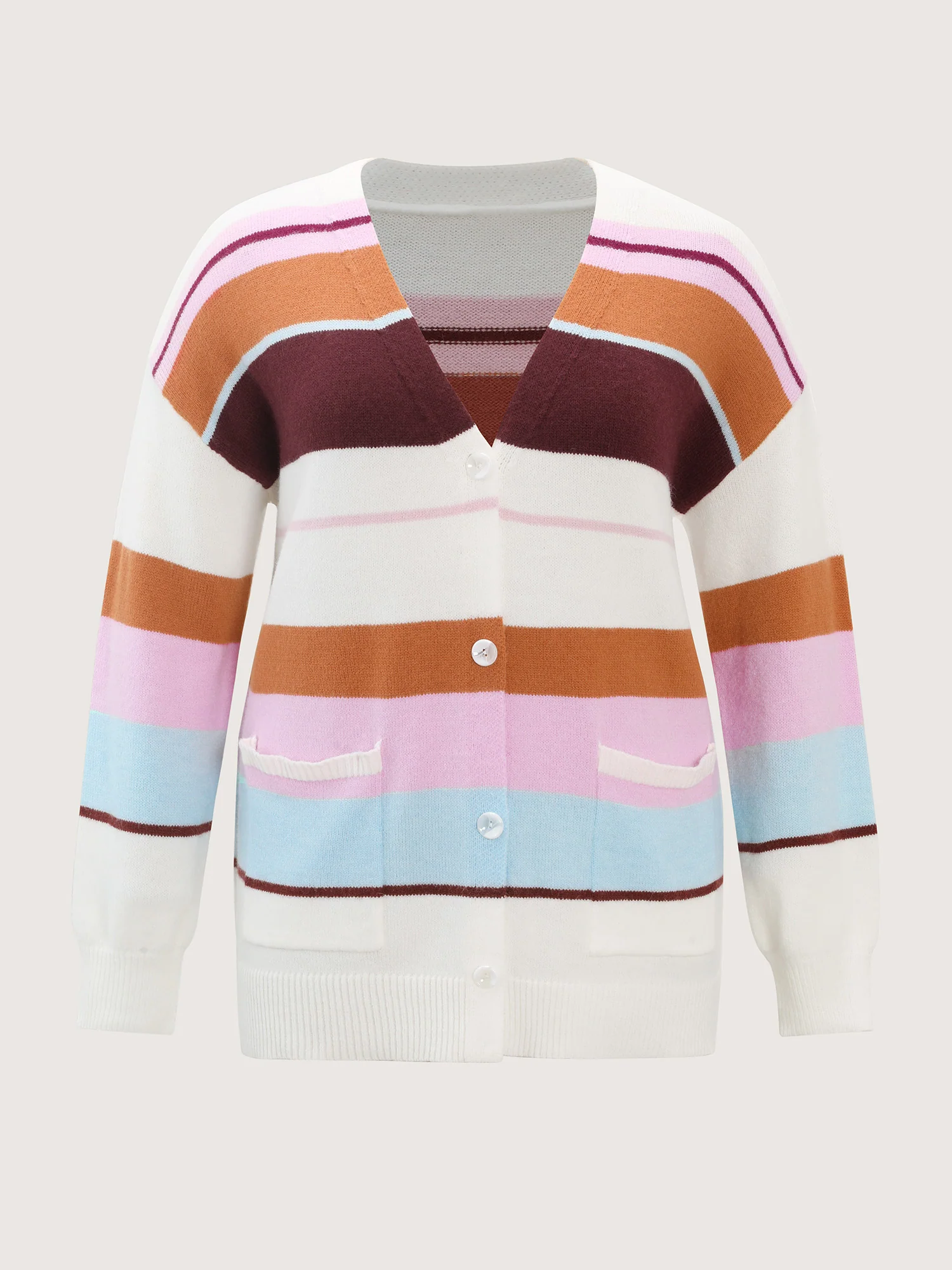 Colorful Stripes Button Knit Cardigan - Image 8