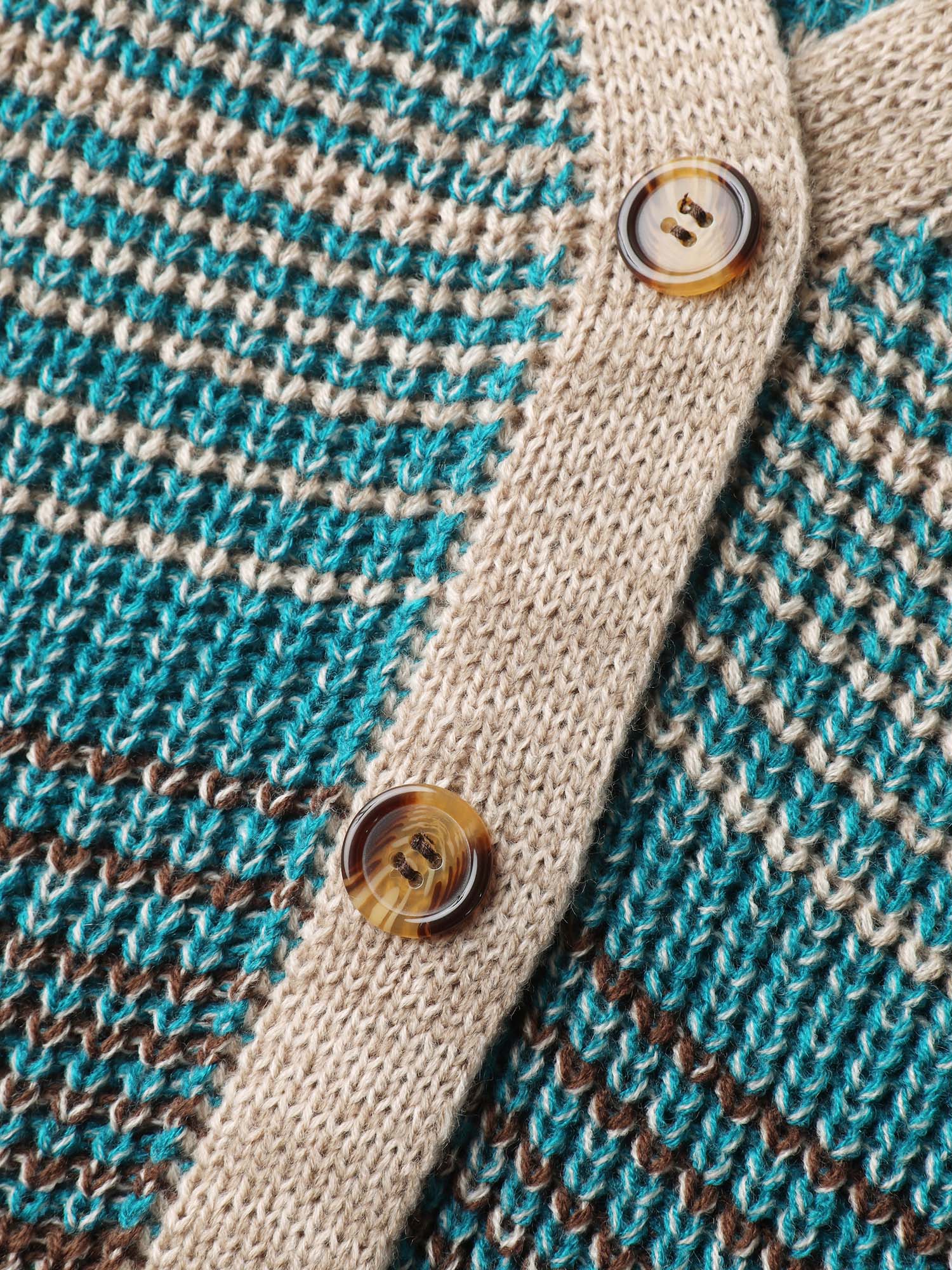 Colorful Stripes Button Pockets Knit Cardigan - Image 5