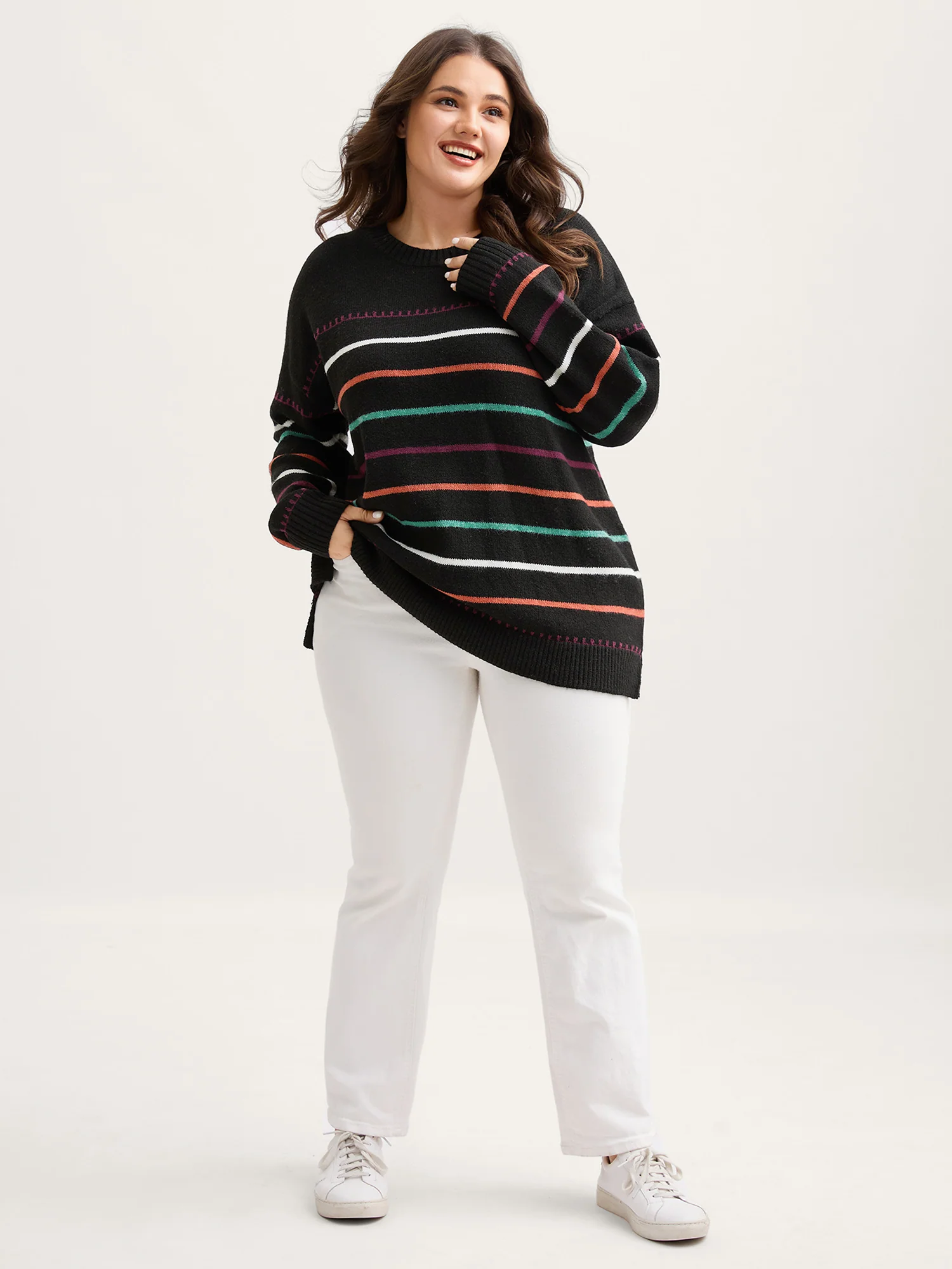 Colorful Stripes Crewneck Fitted Pullover - Image 3