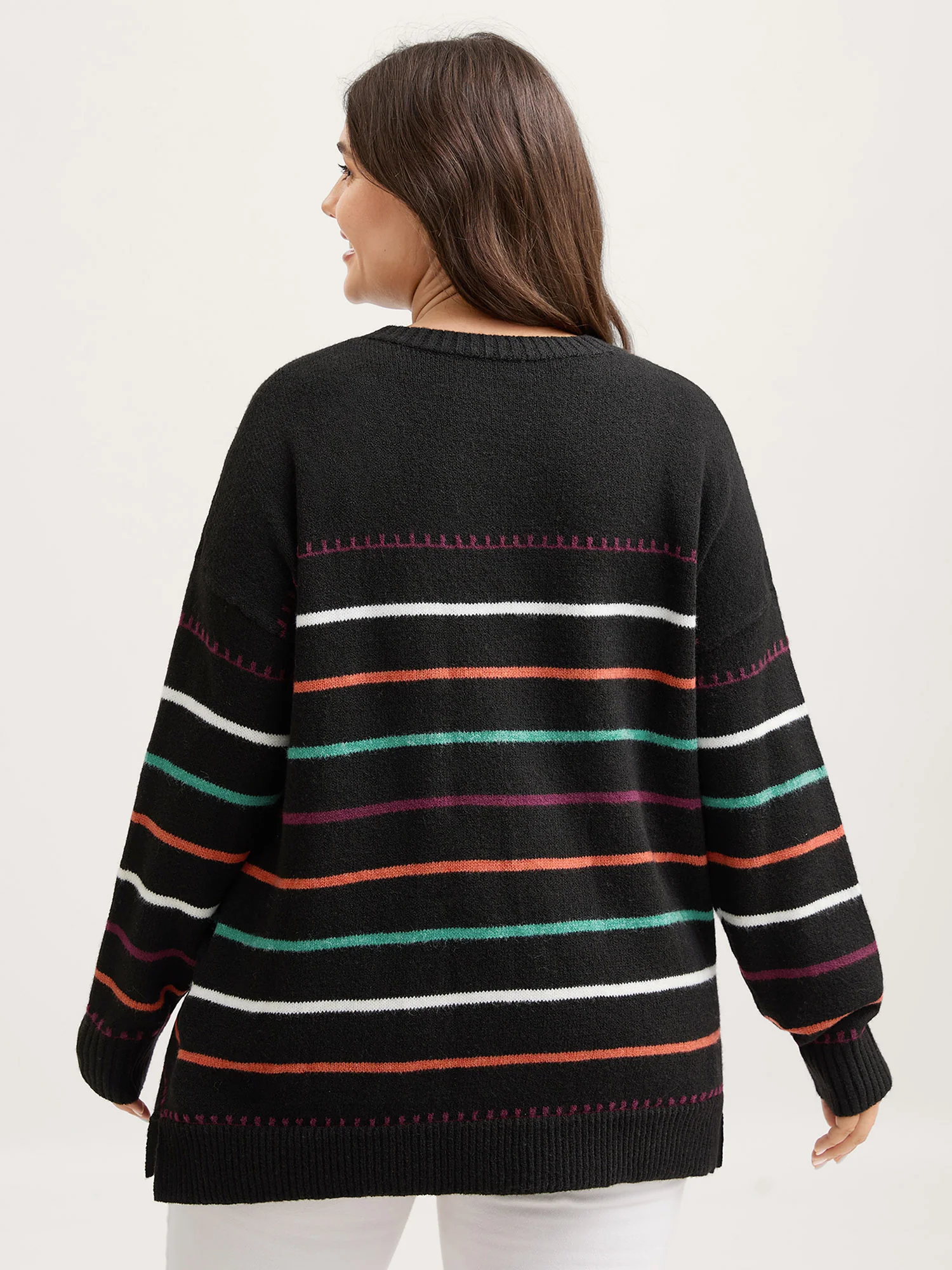 Colorful Stripes Crewneck Fitted Pullover - Image 5