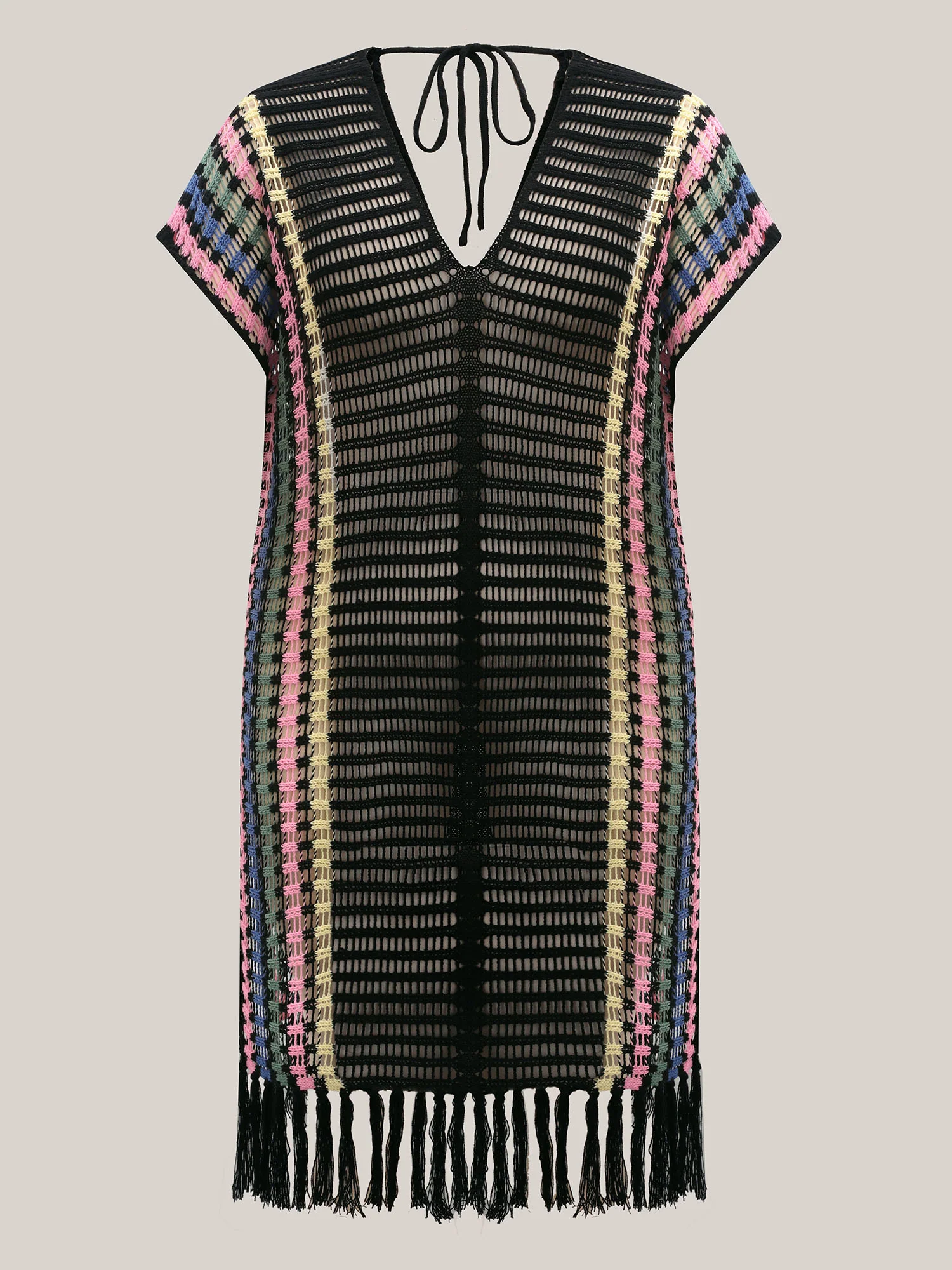 Colorful Stripes Cut-Out Tassel Swim Cover-Up - Image 7