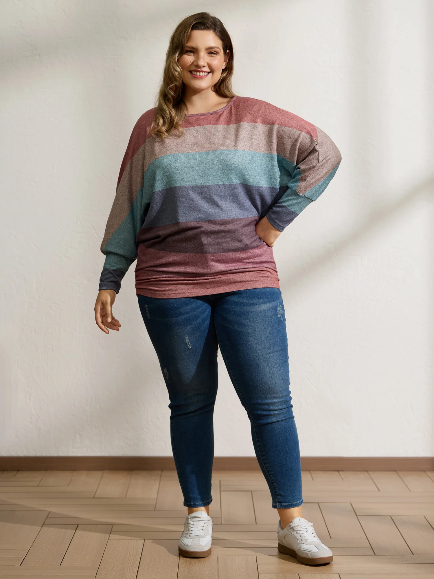 Colorful Stripes Dolman Sleeve T-Shirt - Image 2
