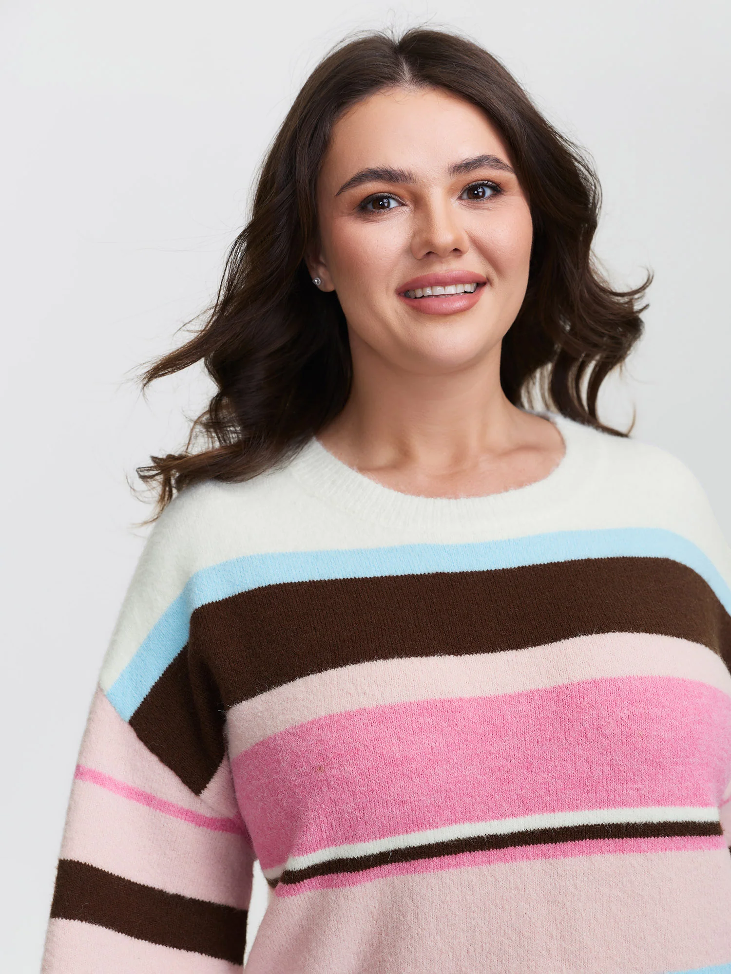 Colorful Stripes Drop Shoulder Lantern Sleeve Pullover - Image 2