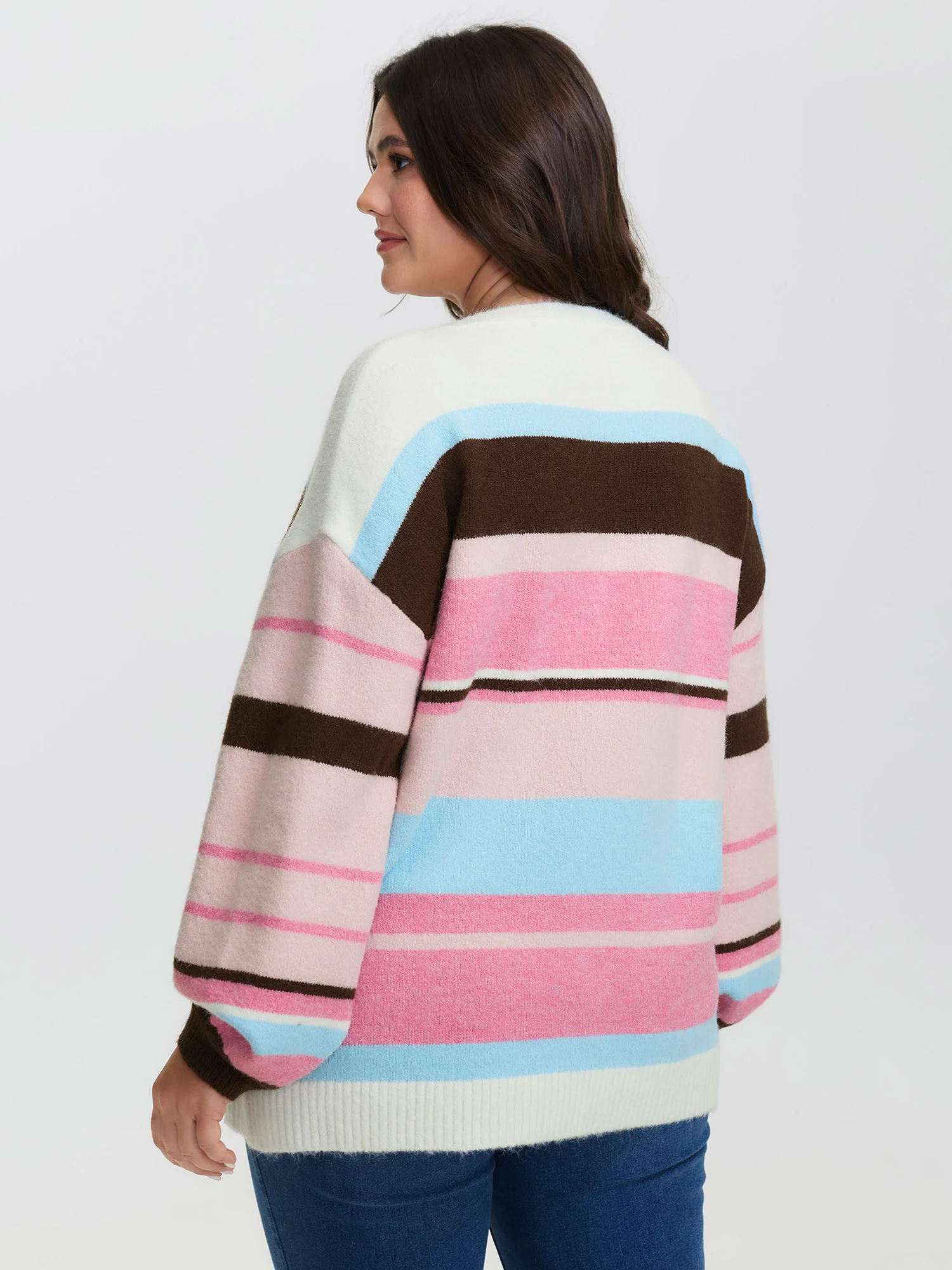 Colorful Stripes Drop Shoulder Lantern Sleeve Pullover - Image 4