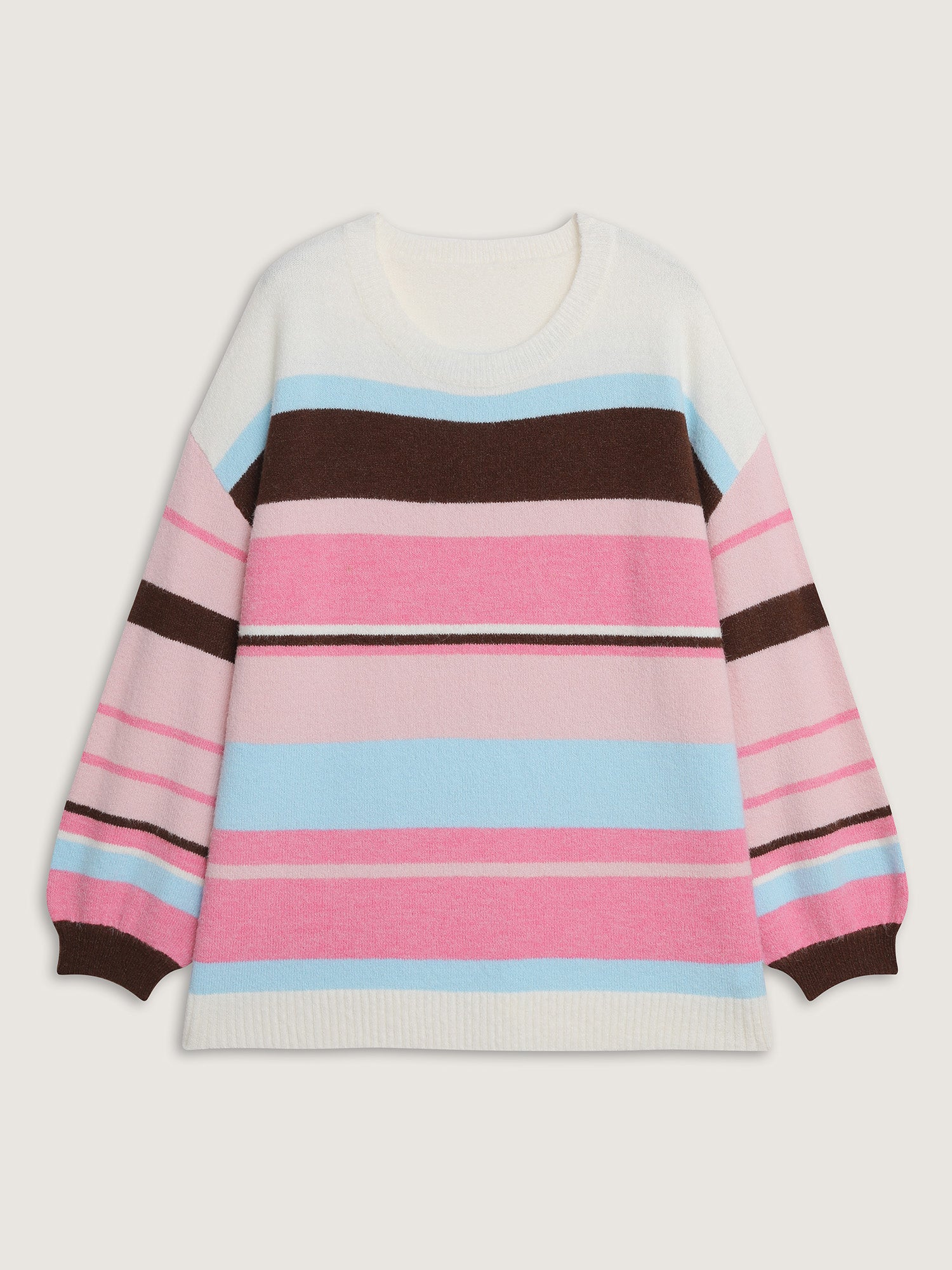 Colorful Stripes Drop Shoulder Lantern Sleeve Pullover - Image 7