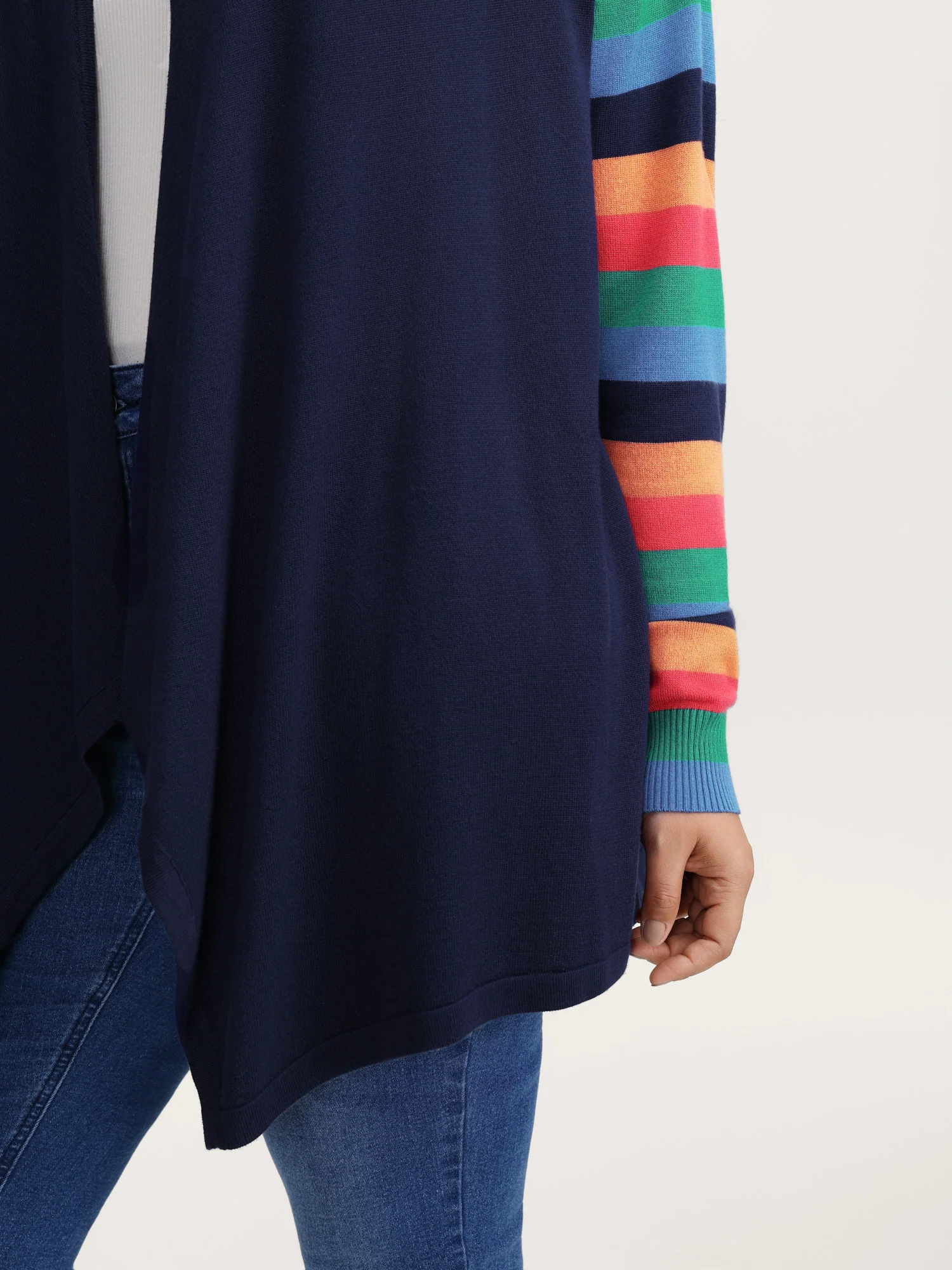 Colorful Stripes Irregular Hem Knit Cardigan - Image 4