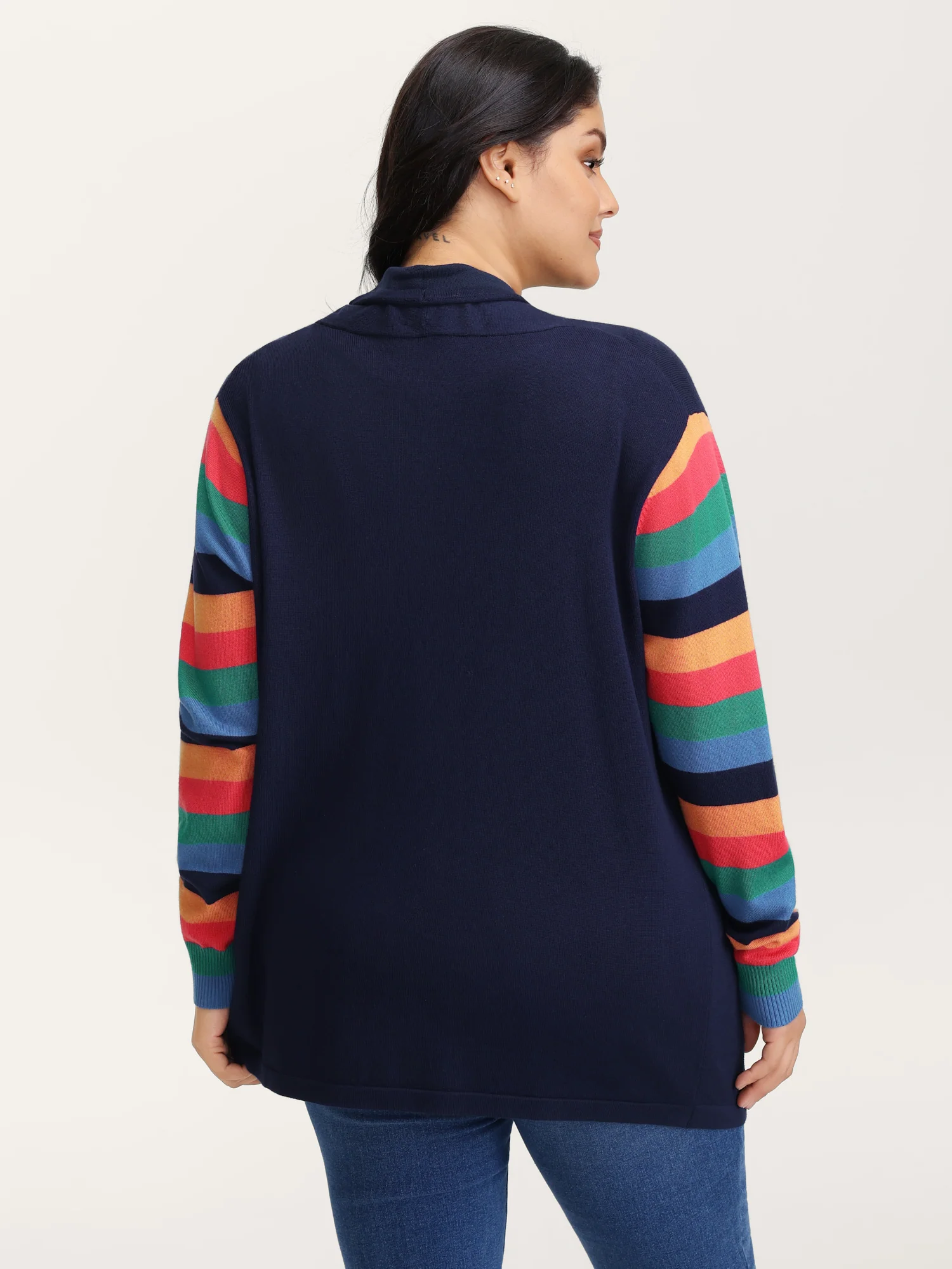 Colorful Stripes Irregular Hem Knit Cardigan - Image 5
