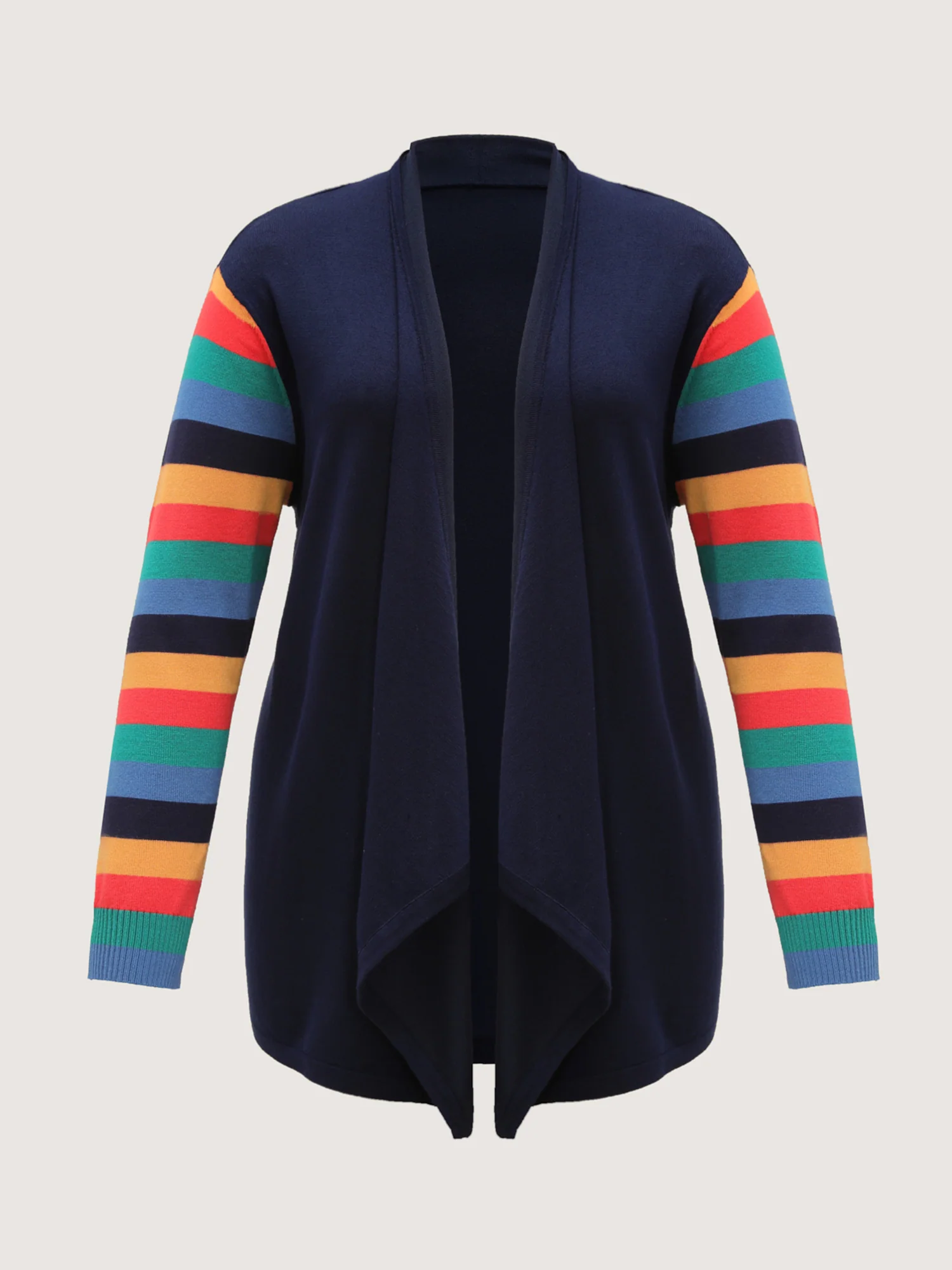 Colorful Stripes Irregular Hem Knit Cardigan - Image 8