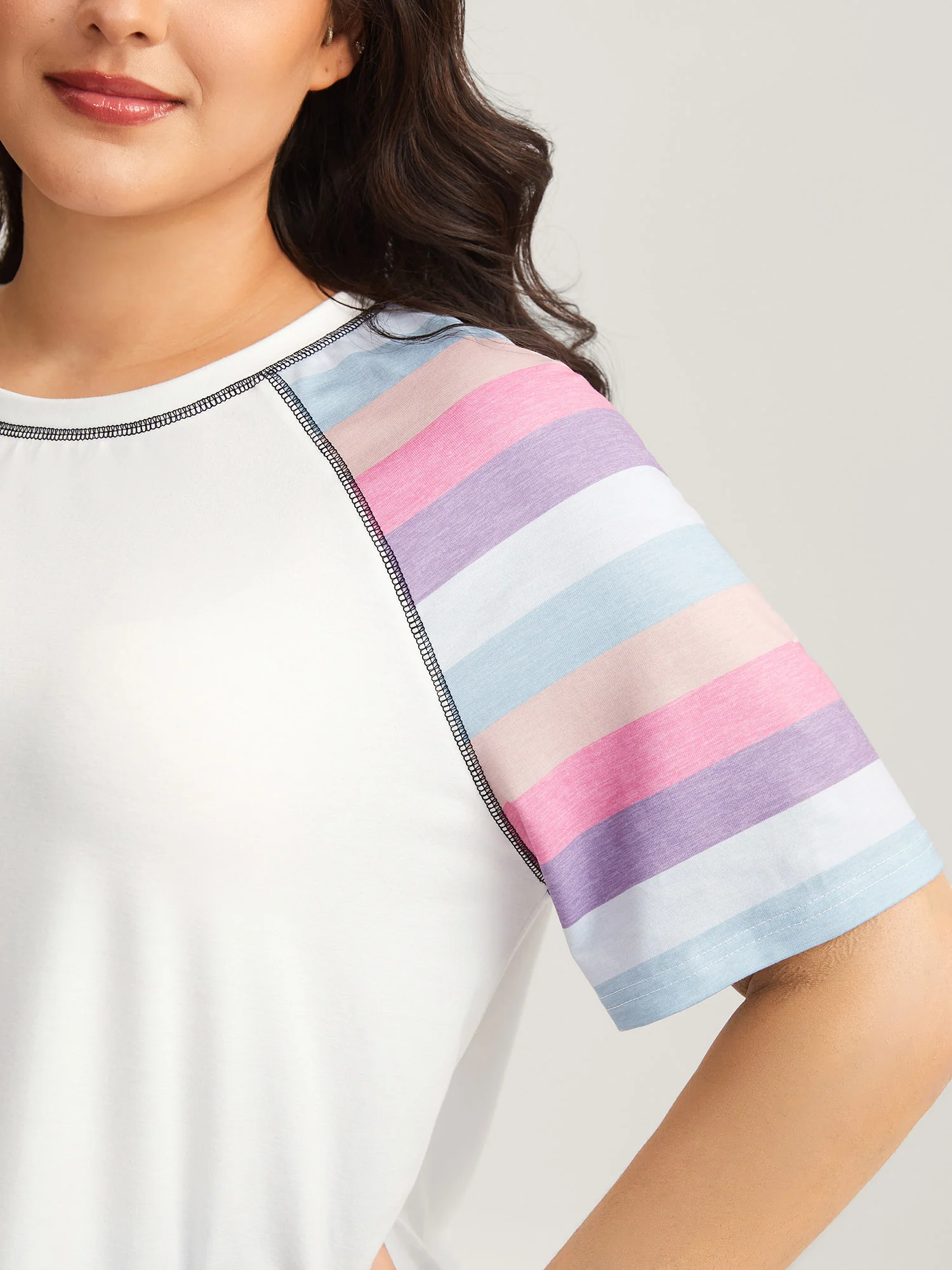 Colorful Stripes Raglan Sleeve T-Shirt - Image 2