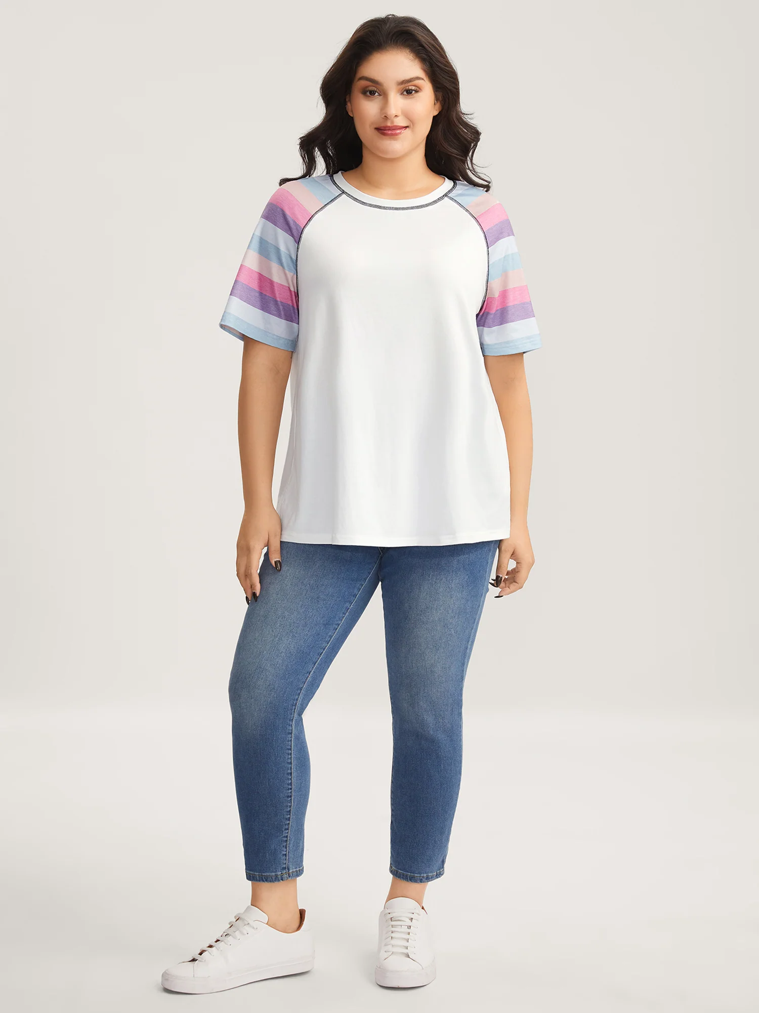 Colorful Stripes Raglan Sleeve T-Shirt - Image 3