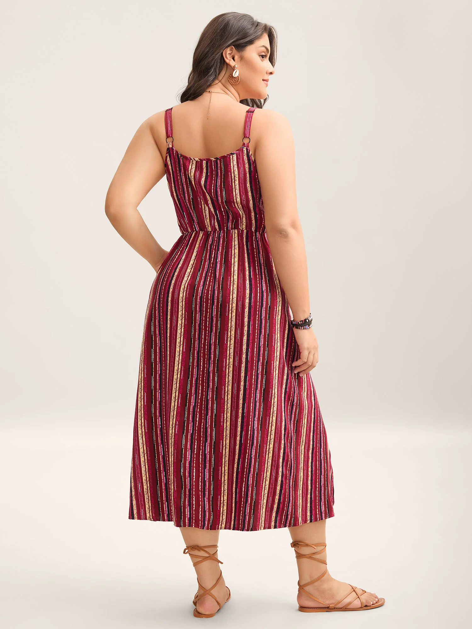 Colorful Stripes Spliced Cami Midi Dress - Image 4