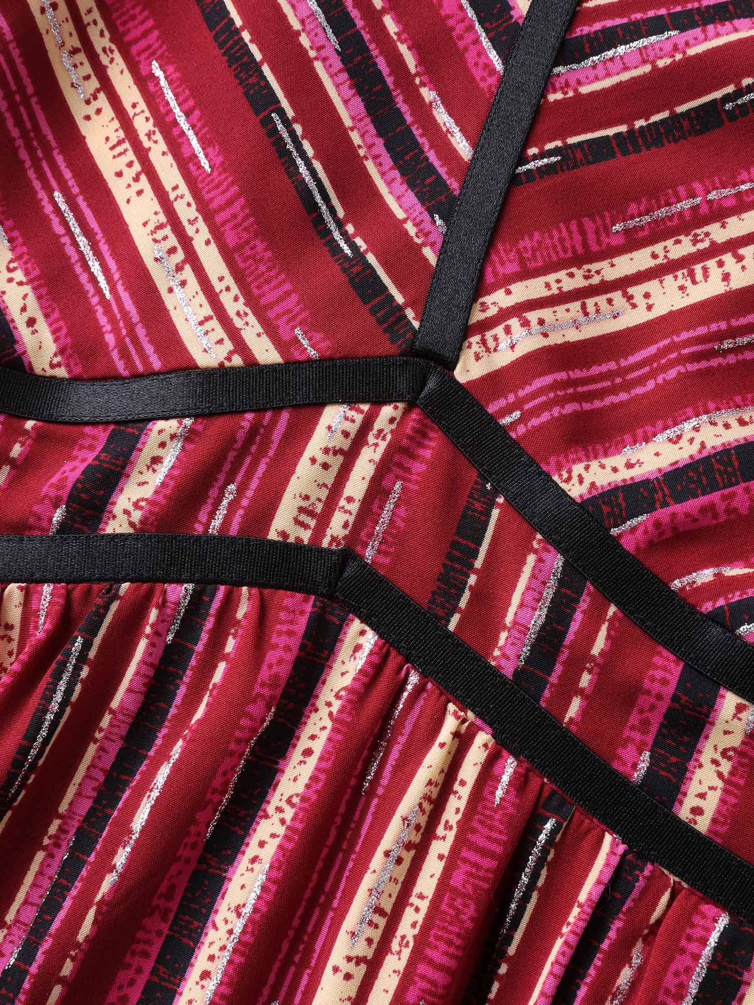 Colorful Stripes Spliced Cami Midi Dress - Image 5