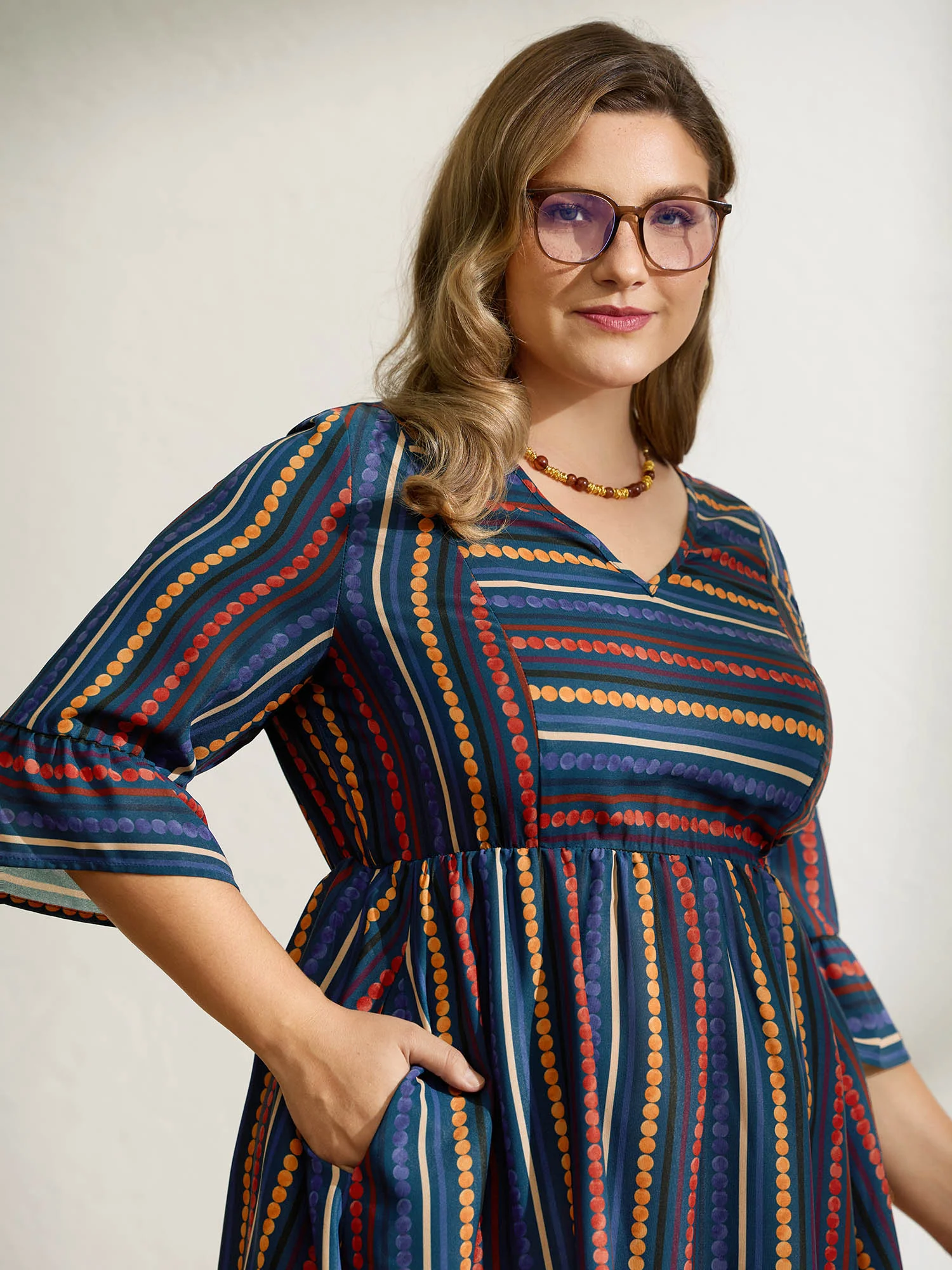 Colorful Stripes Stretchy Waist Midi Dress - Image 2