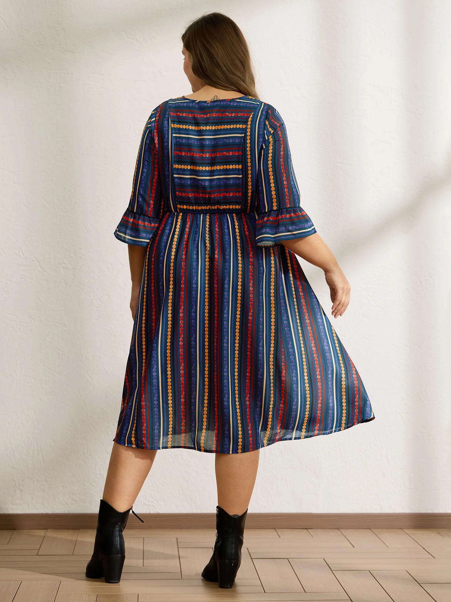 Colorful Stripes Stretchy Waist Midi Dress - Image 4