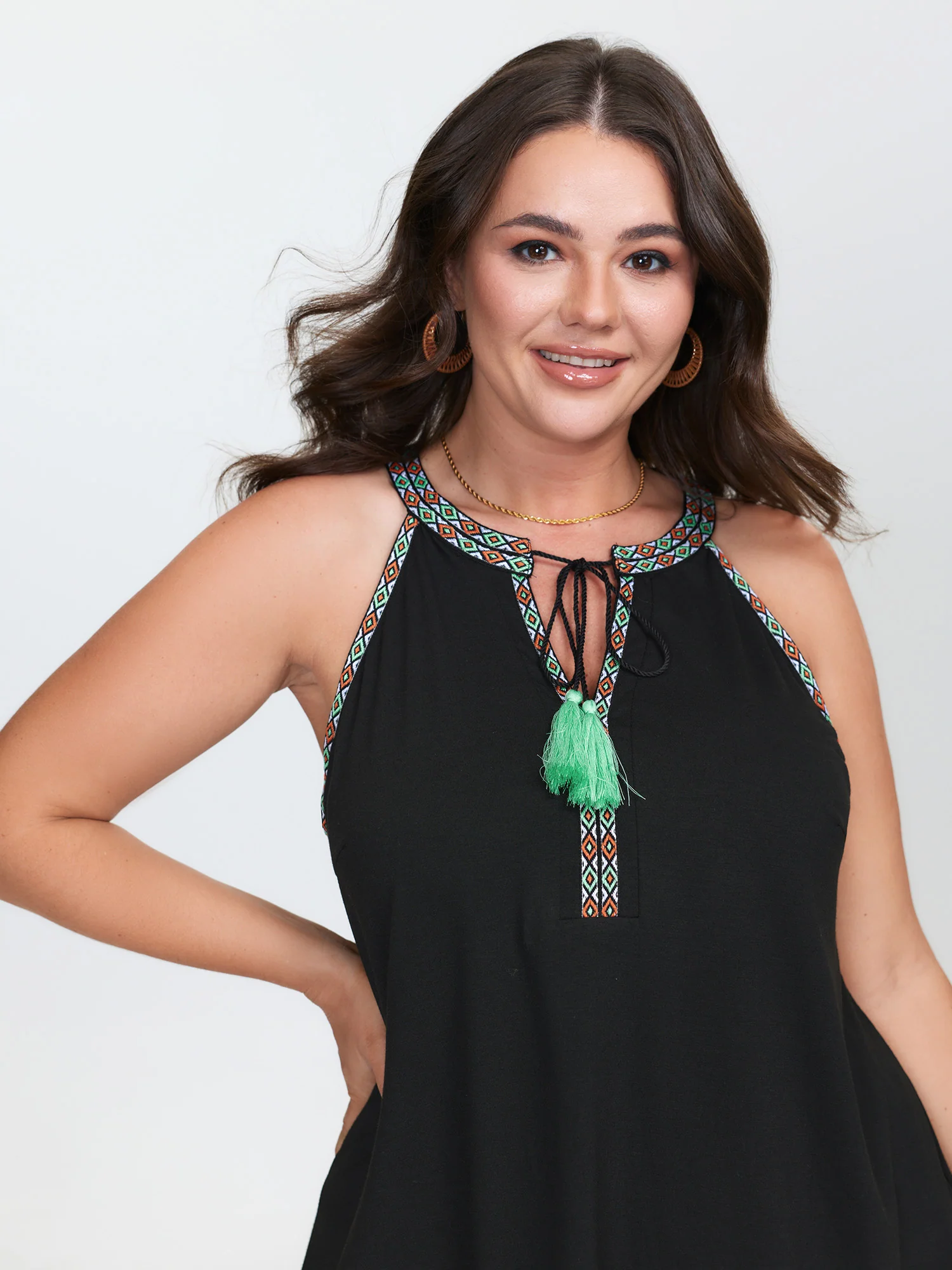 Colorful Tassel Neckline Tank Top - Image 2