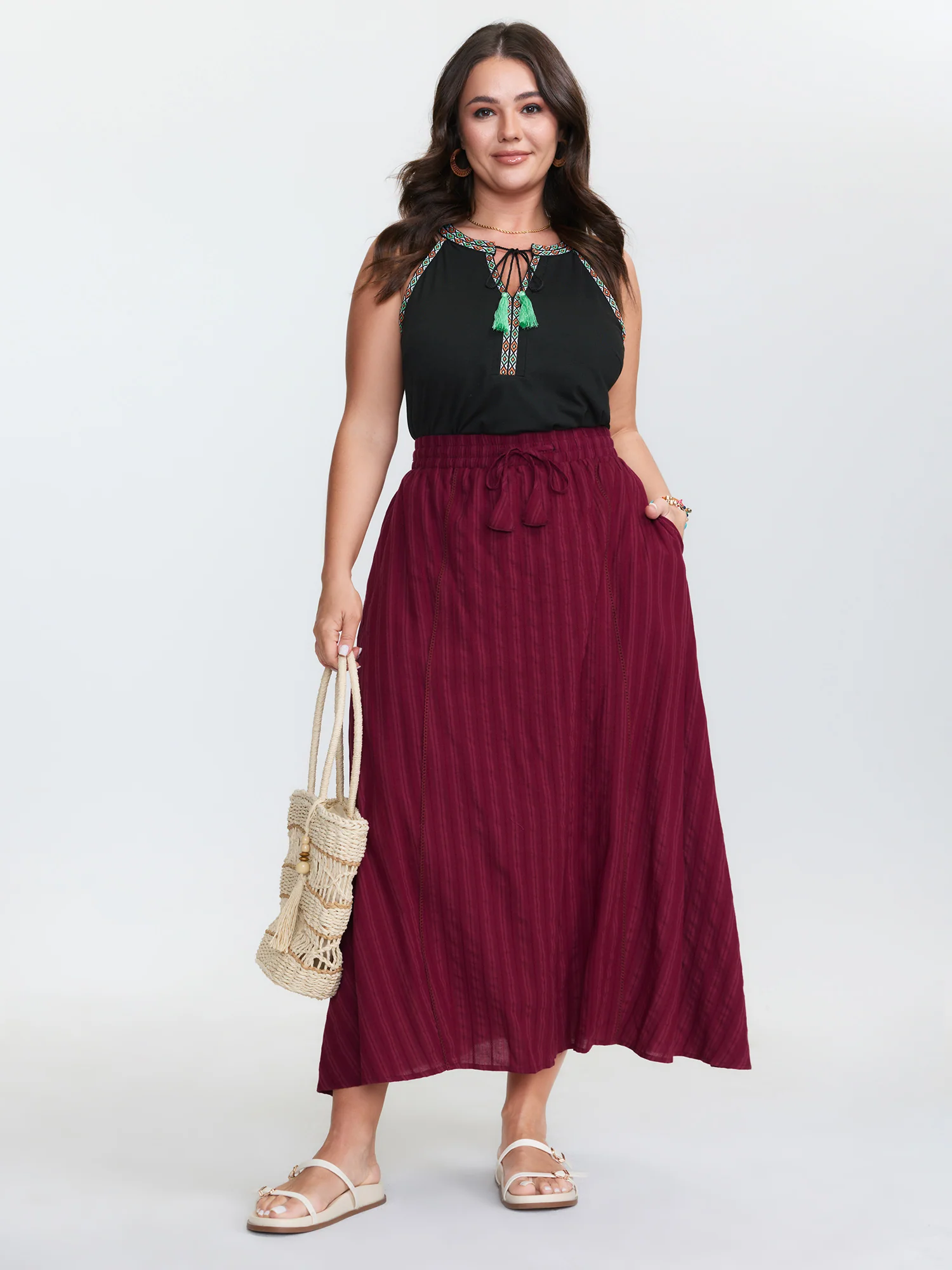 Colorful Tassel Neckline Tank Top - Image 3