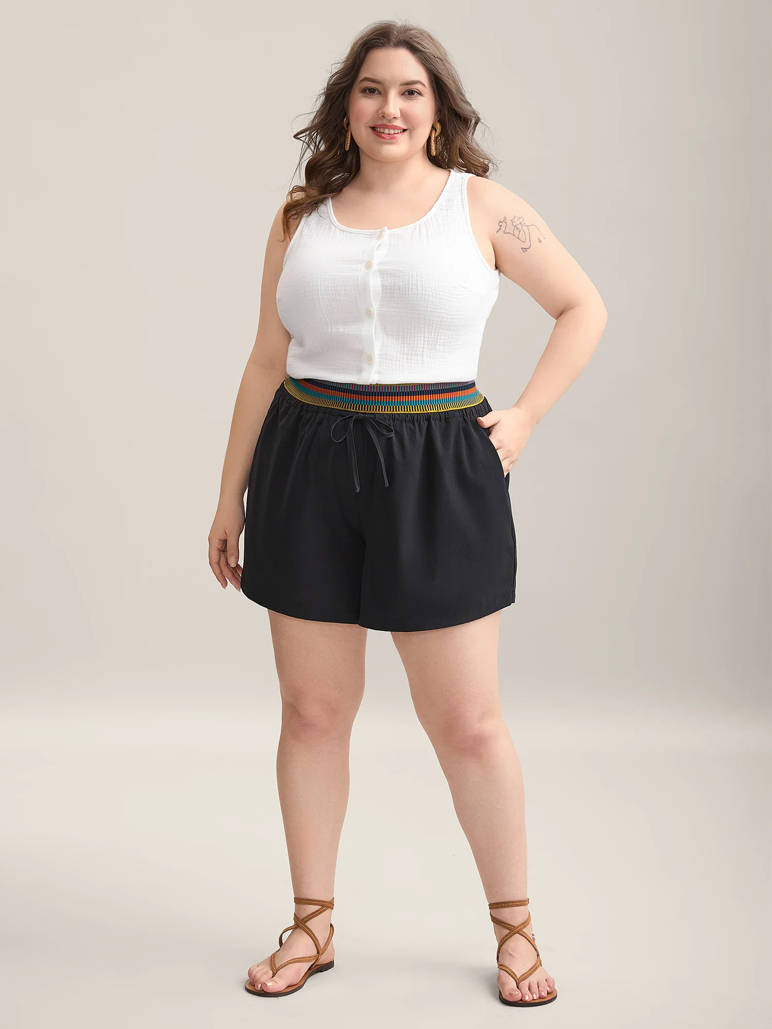 Colorful Thread Waist Wide-Leg Shorts - Image 3