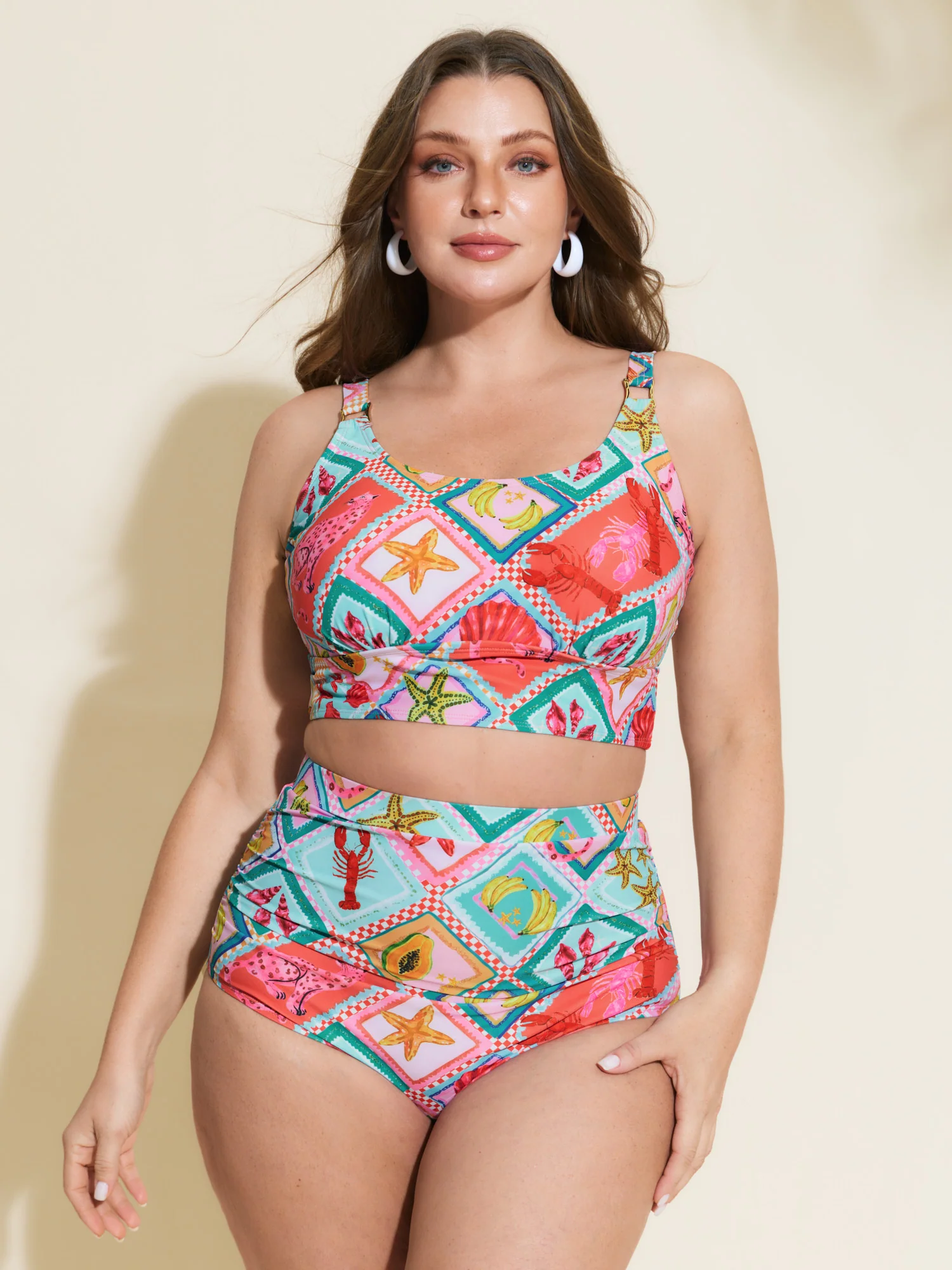 Colorful Vacation Print High-Waisted Swim Bottoms - Image 2