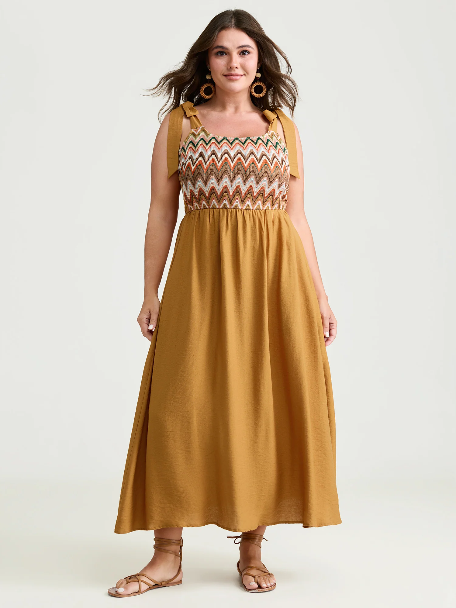 Colorful Wavy Print Shoulder Tie Maxi Dress - Image 3