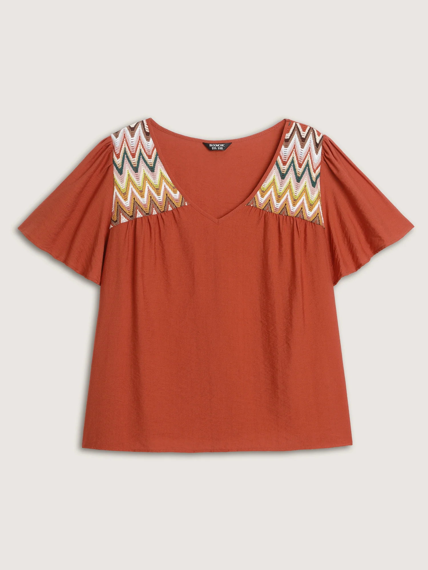 Colorful Wavy Shoulder V-Neck Plain Blouse - Image 6